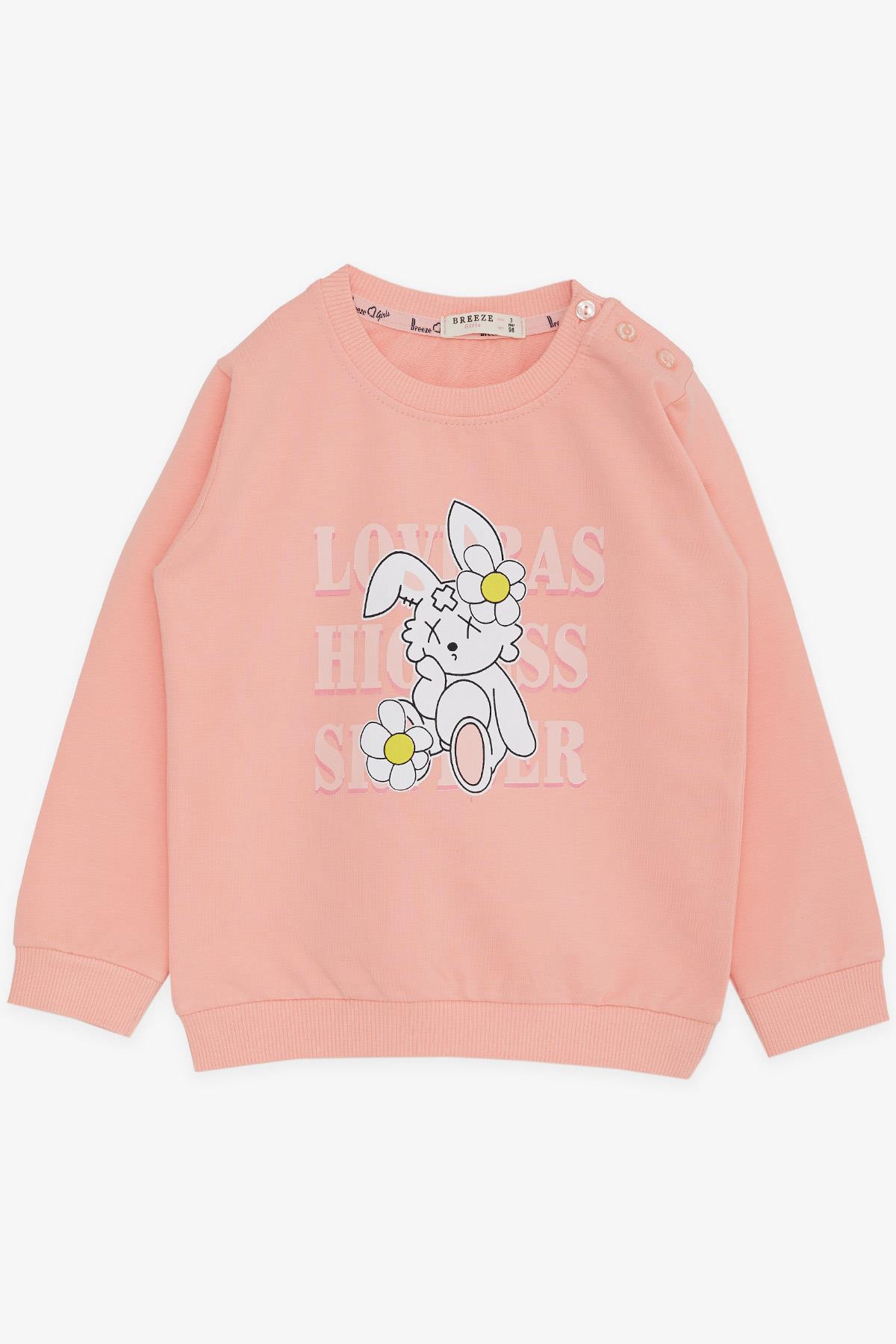 Breeze Kız Çocuk Sweatshirt Tavşancık Baskılı Somon (1.5-5 Yaş)