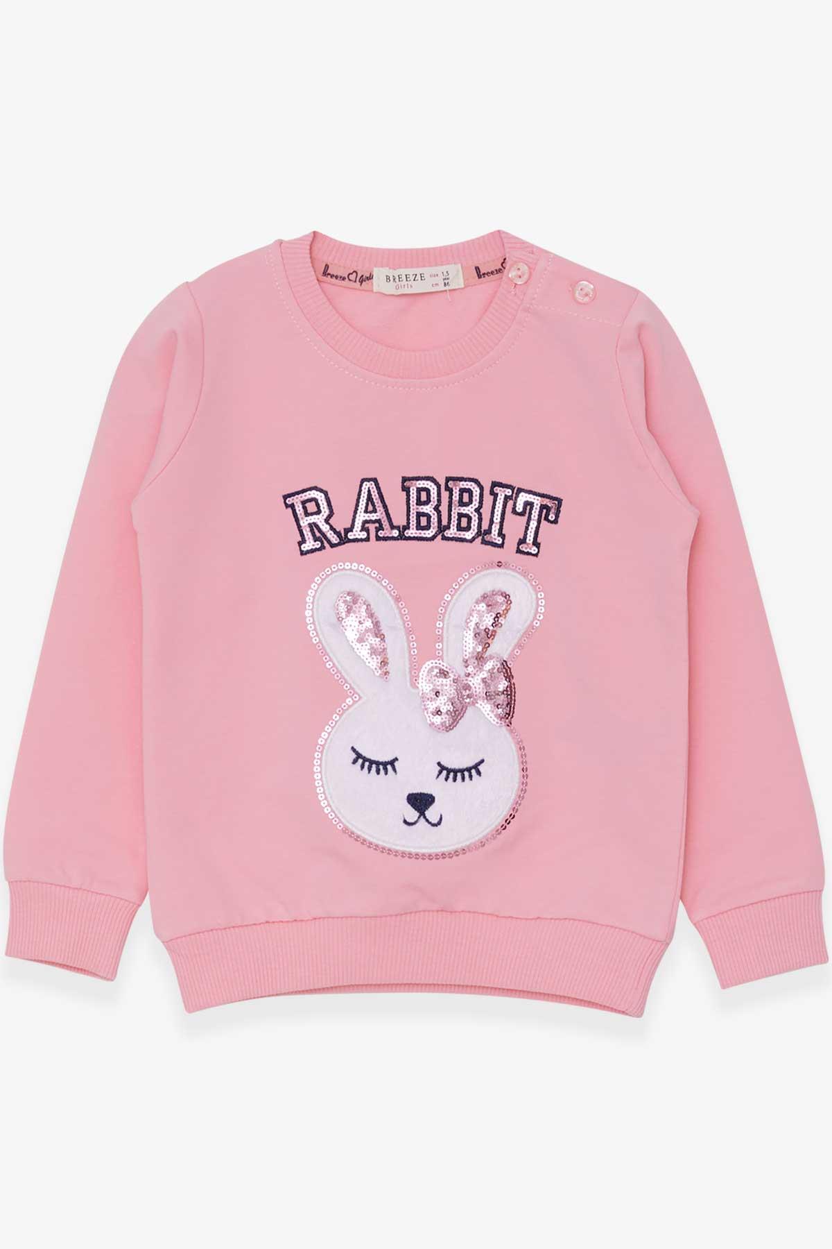Breeze Kız Çocuk Sweatshirt Tavşancık Nakışlı Pullu Pudra (1.5-5 Yaş)