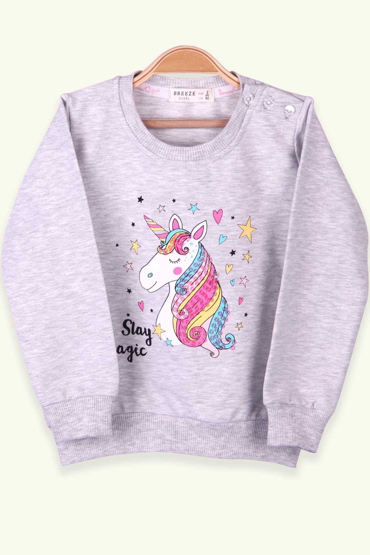 Breeze Kız Çocuk Sweatshirt Unicorn Açık Gri (2-6 Yaş)
