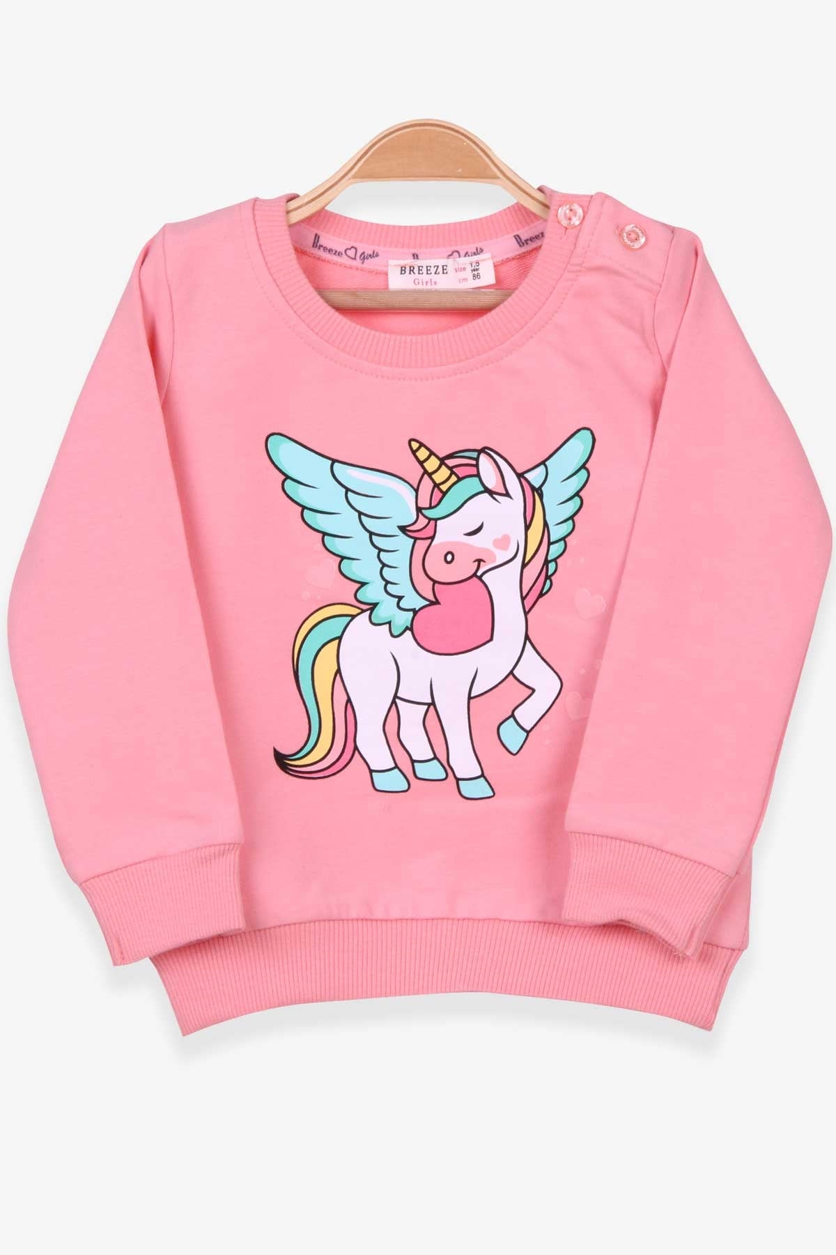 Breeze Kız Çocuk Sweatshirt Unicorn Baskılı Somon (1.5-5 Yaş)