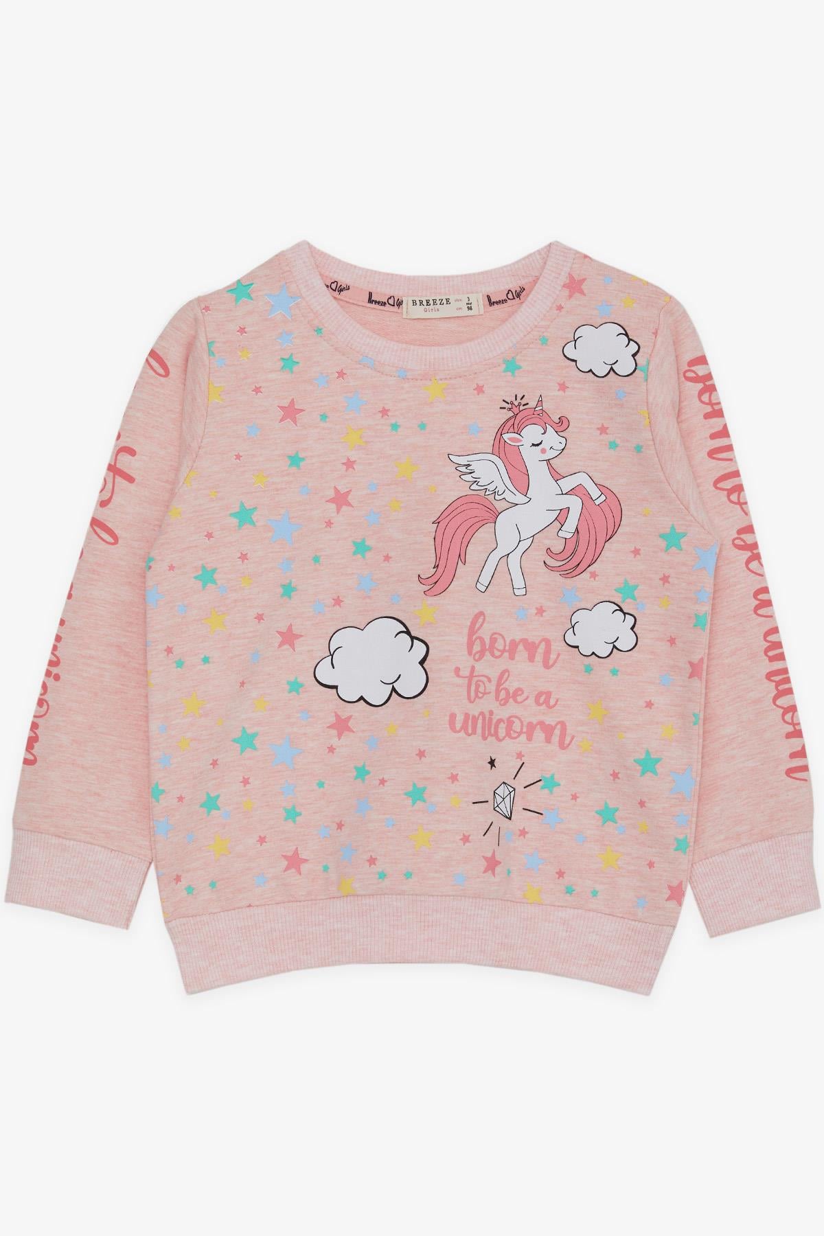 Breeze Kız Çocuk Sweatshirt Unicorn Baskılı Somon Melanj (2-6 Yaş)