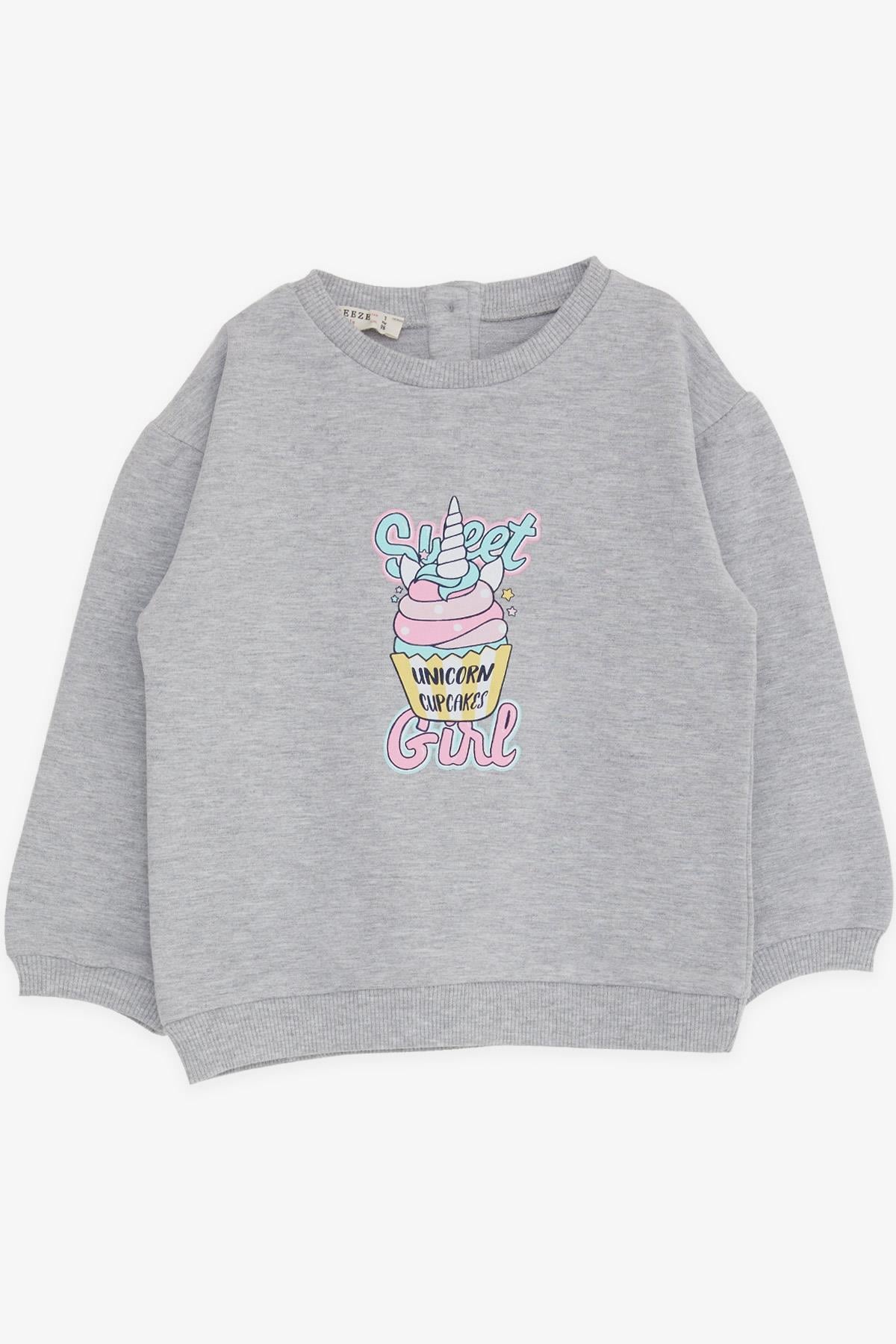 Breeze Kız Çocuk Sweatshirt Unıcorn Baskılı Açık Gri Melanj (9 Ay-3 Yaş)