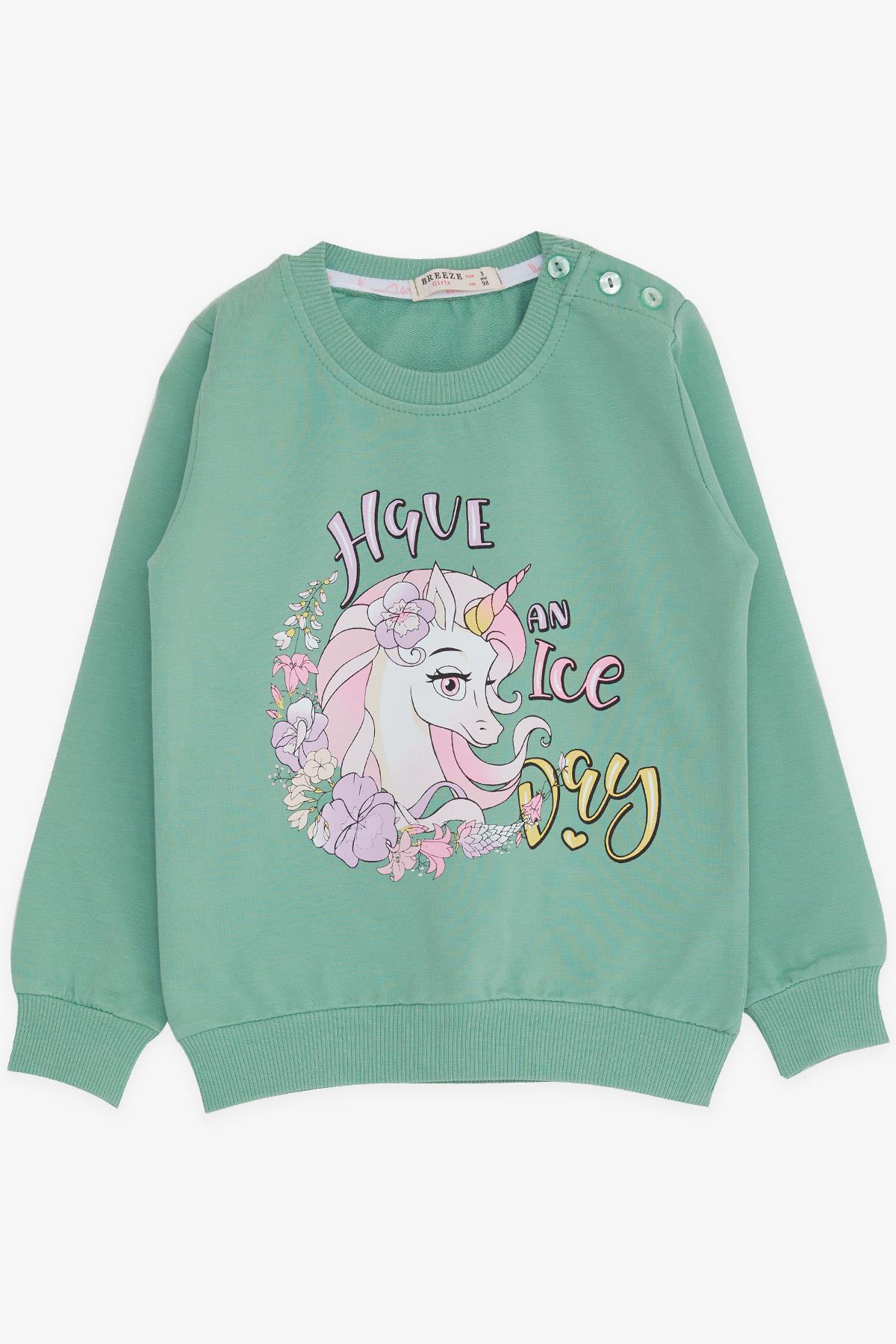 Breeze Kız Çocuk Sweatshirt Unicorn Baskılı Mint Yeşili (2-6 Yaş)