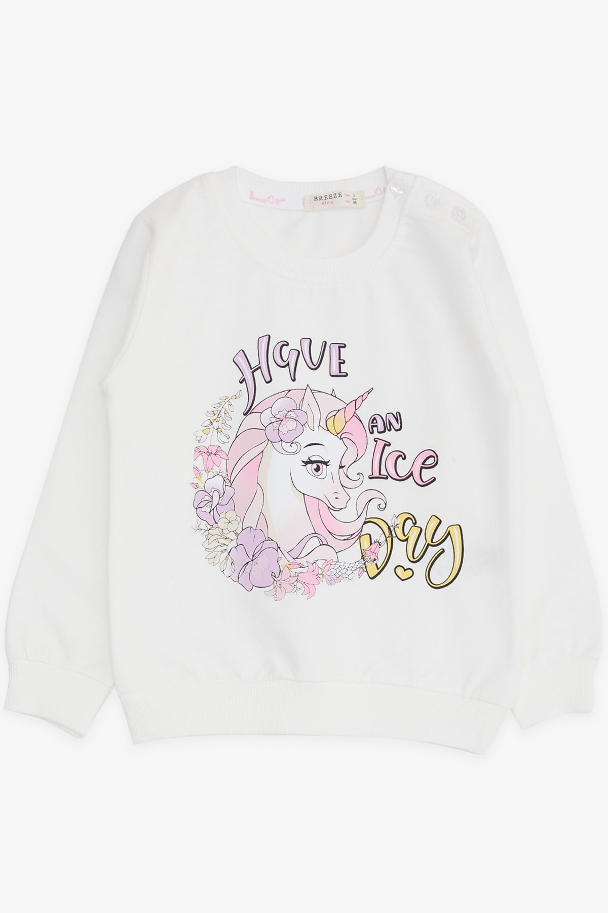 Breeze Kız Çocuk Sweatshirt Unicorn Baskılı Beyaz (2-6 Yaş)