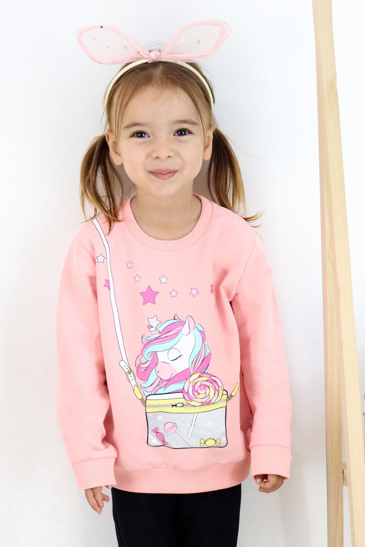 Breeze Kız Çocuk Sweatshirt Unicorn Somon (2-3 Yaş)