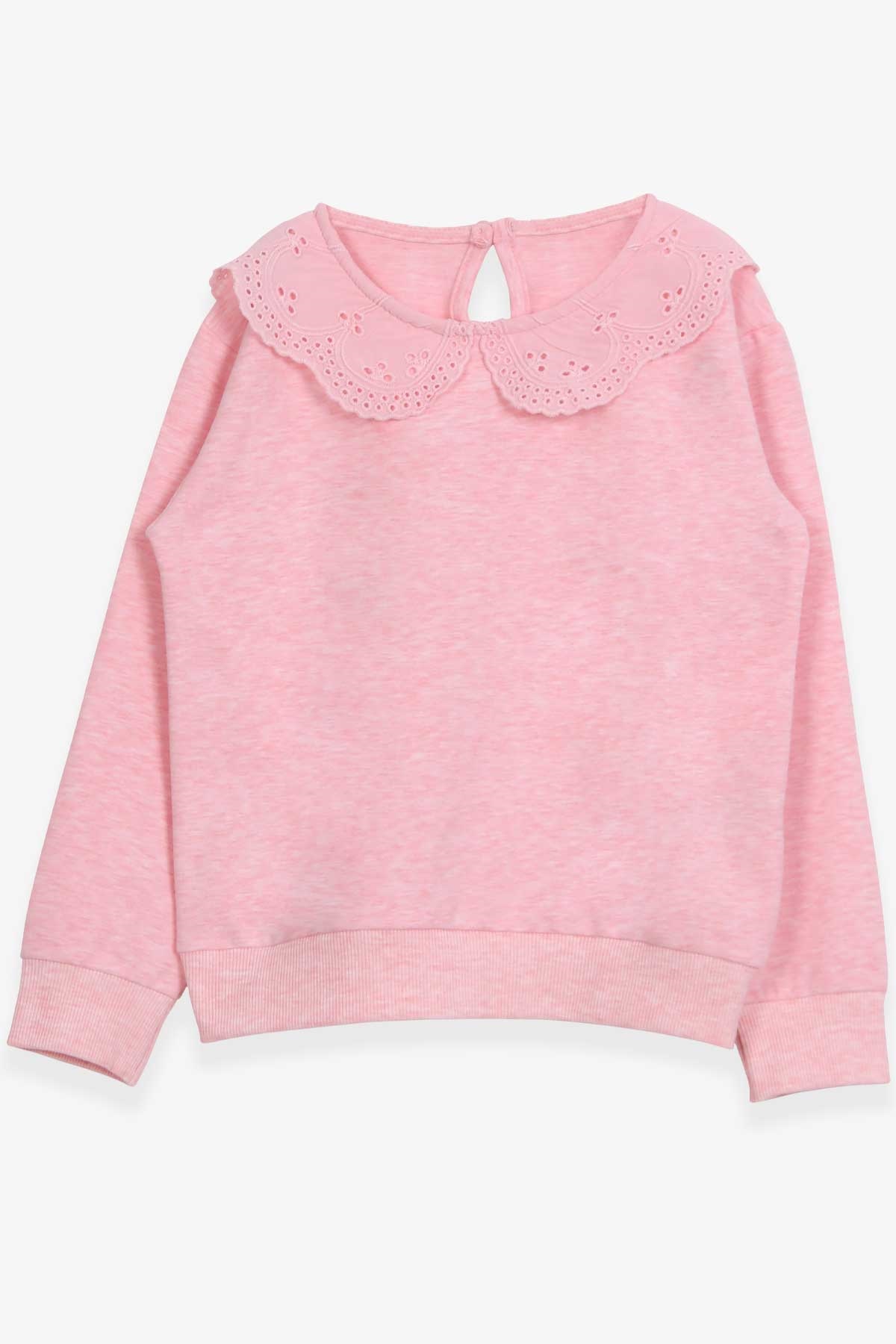 Breeze Kız Çocuk Sweatshirt Yakası Güpürlü Somon Melanj (6-12 Yaş)