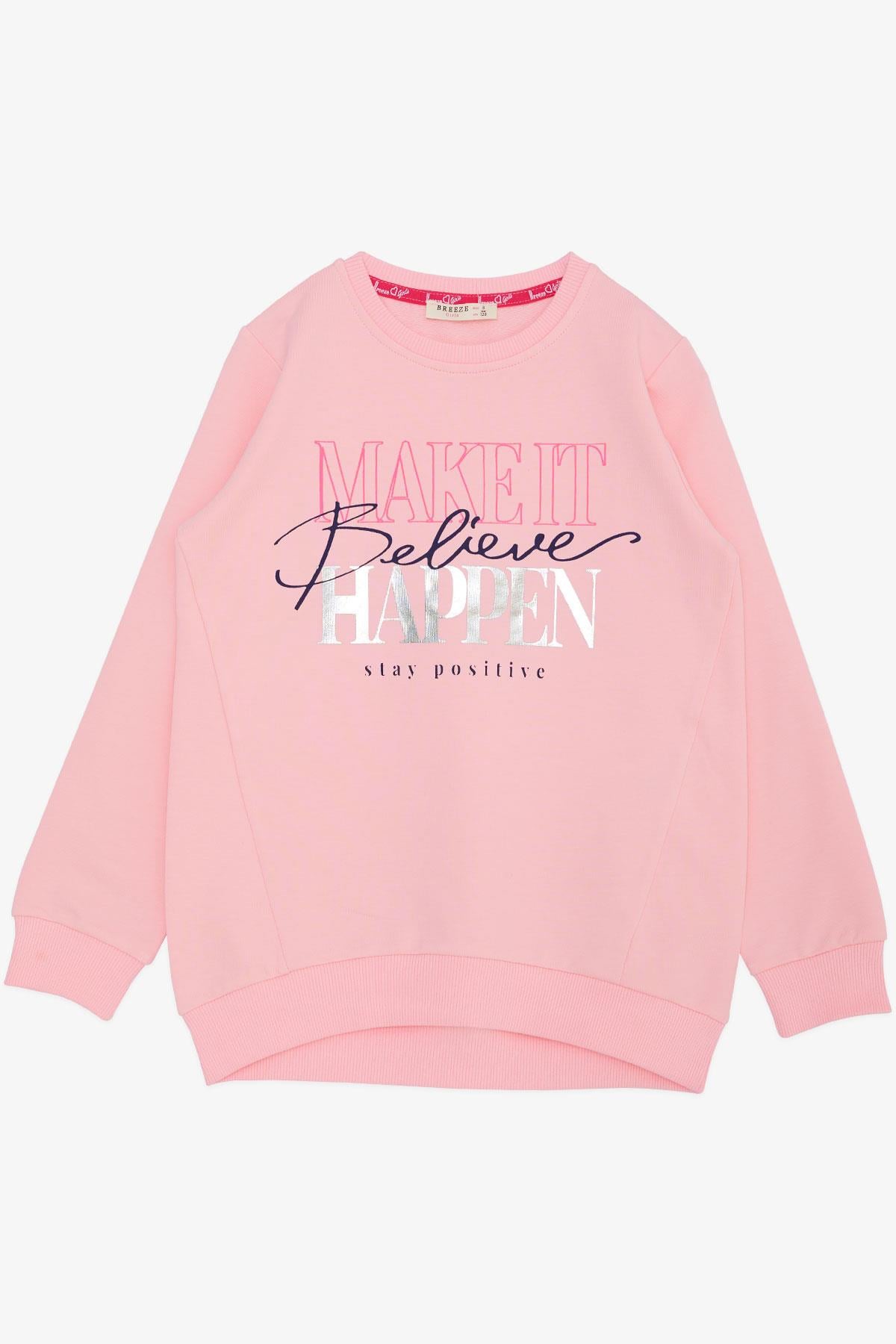 Breeze Kız Çocuk Sweatshirt Yaldızlı Yazı Baskılı Pembe (6-12 Yaş)