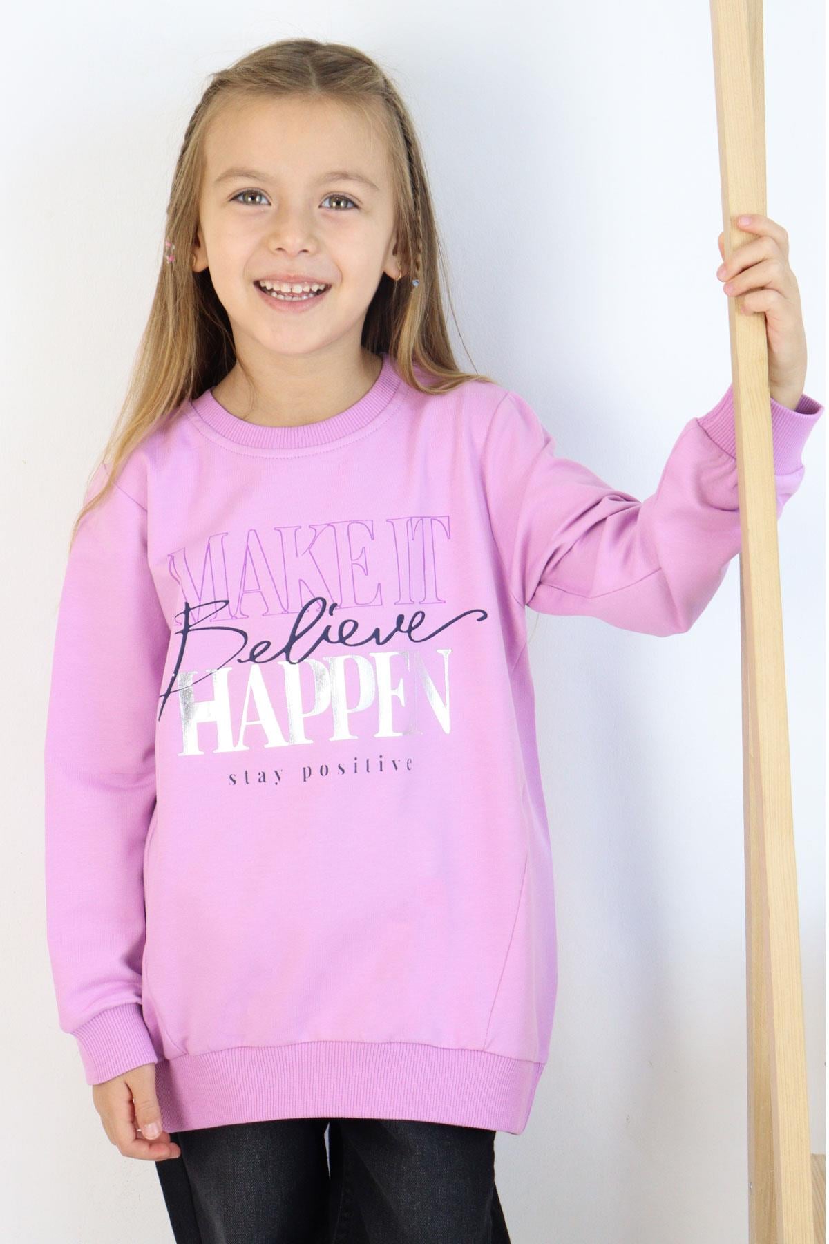 Breeze Kız Çocuk Sweatshirt Yaldızlı Yazı Baskılı Lila (8-10 Yaş)