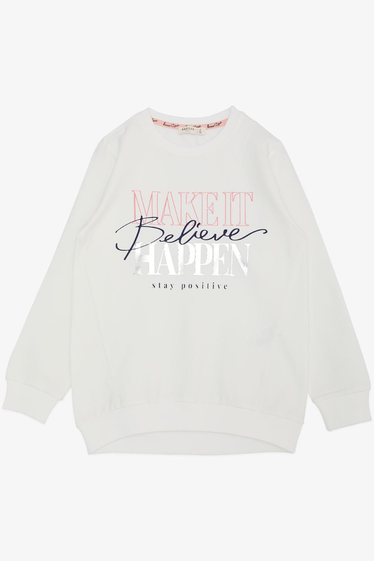Breeze Kız Çocuk Sweatshirt Yaldızlı Yazı Baskılı Ekru (6-12 Yaş)