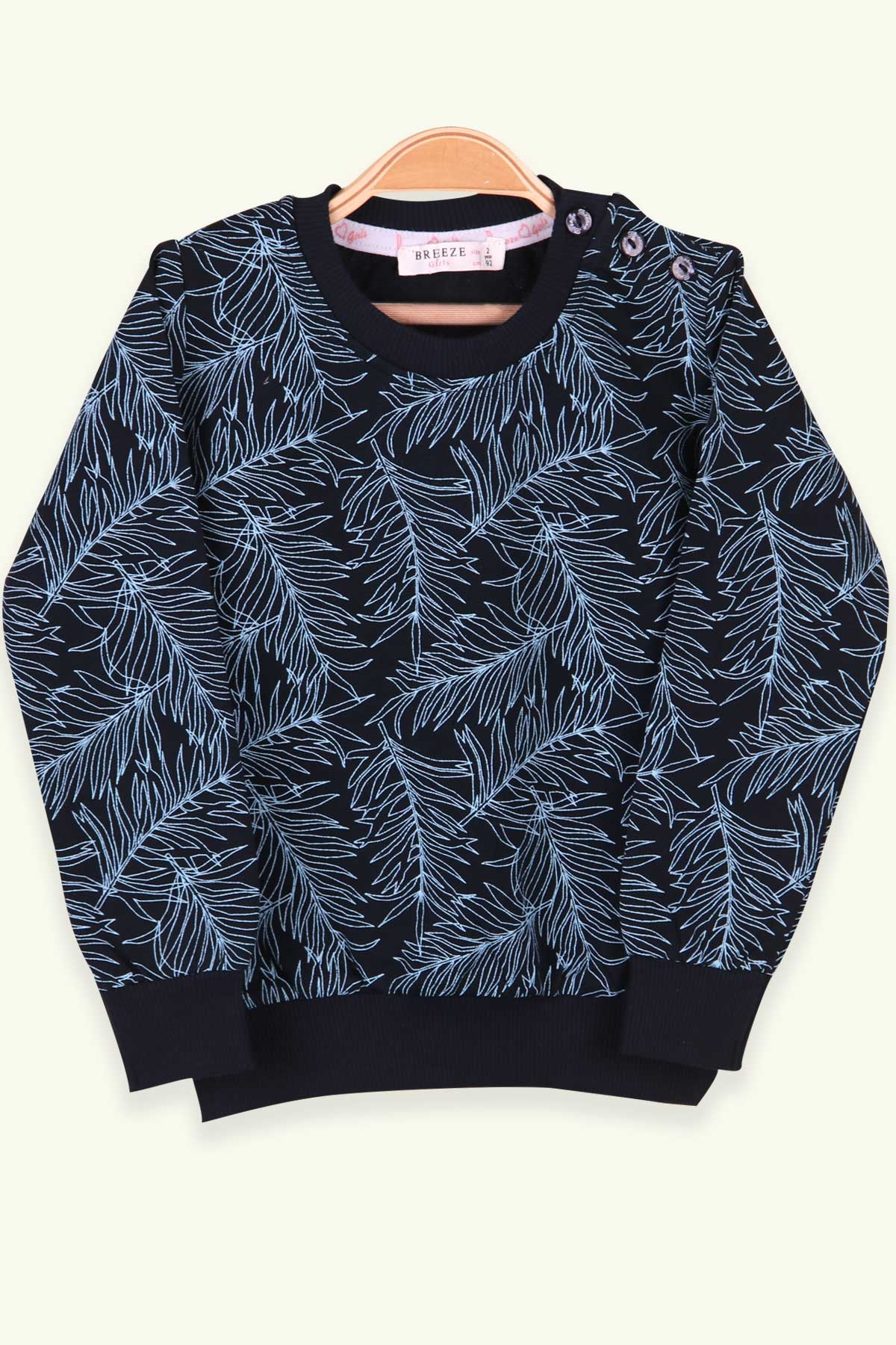 Breeze Kız Çocuk Sweatshirt Yaprak Desenli Lacivert (2-6 Yaş)