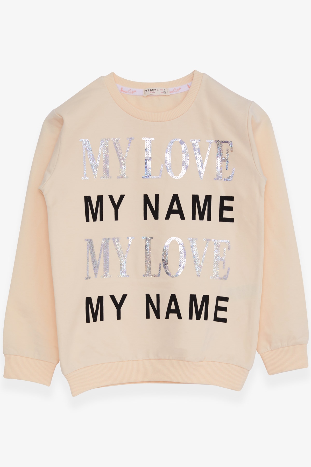 Breeze Kız Çocuk Sweatshirt Yazı Baskılı Pullu Krem (8-14 Yaş)