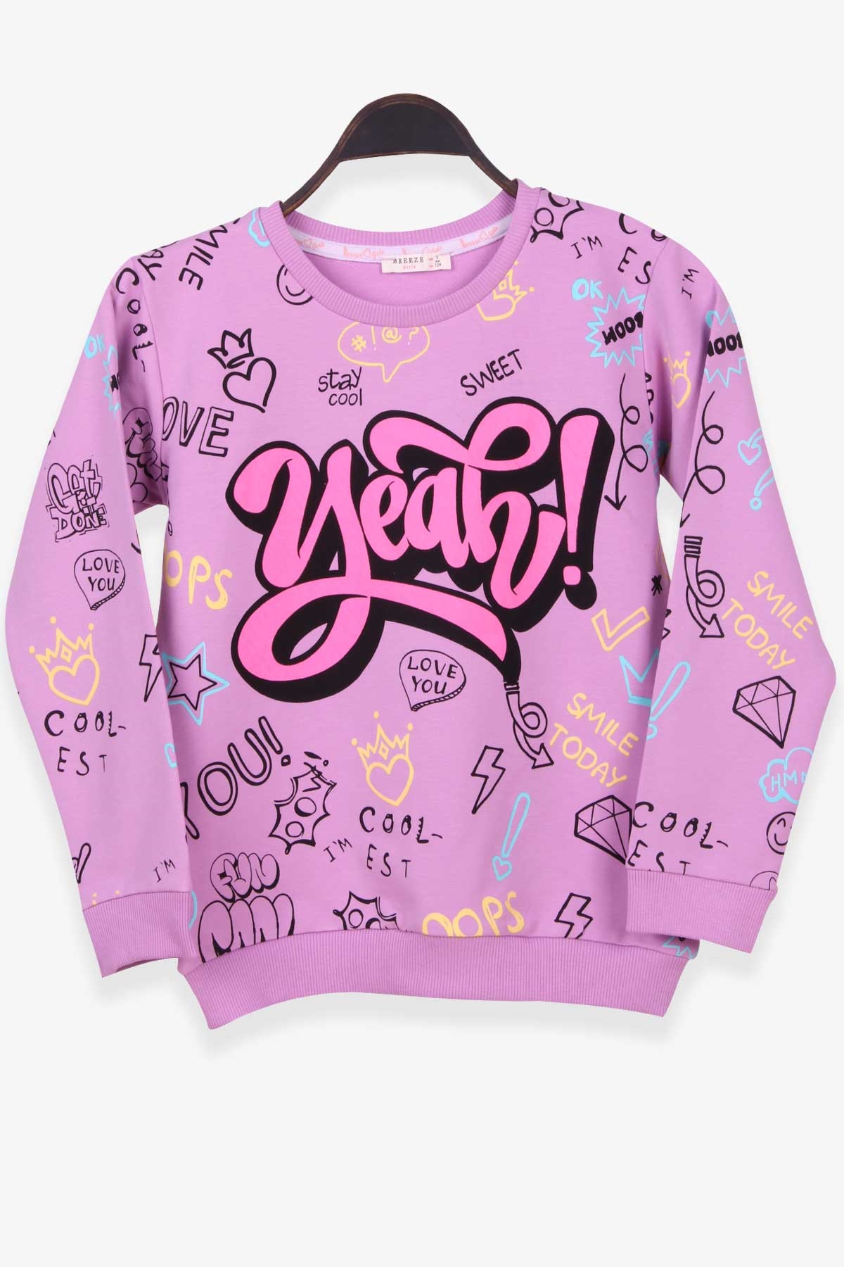 Breeze Kız Çocuk Sweatshirt Yazı Baskılı Eflatun (9-14 Yaş)
