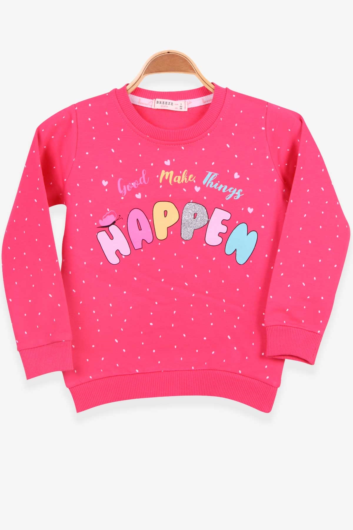 Breeze Kız Çocuk Sweatshirt Yazı Baskılı Desenli Mercan (3-7 Yaş)