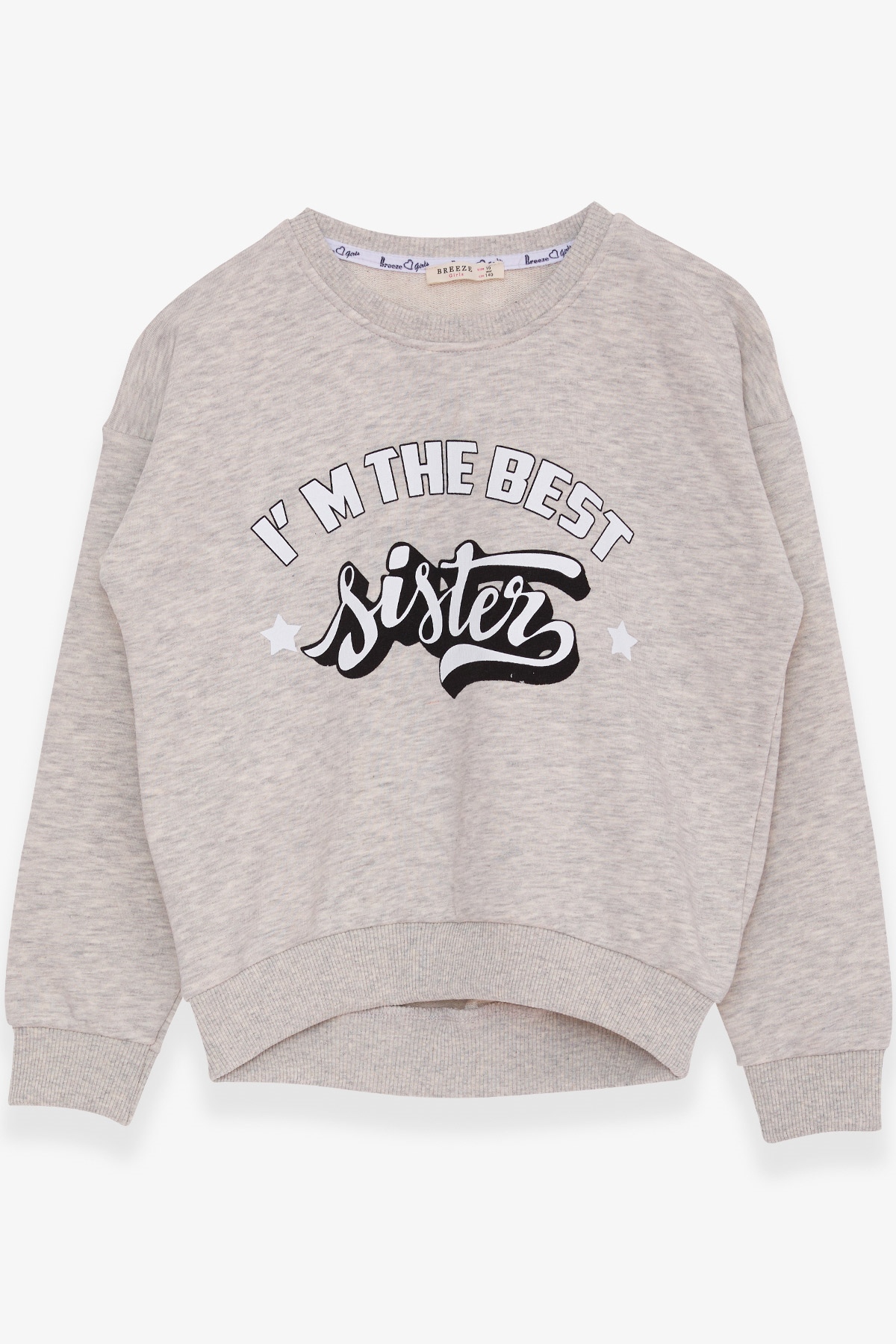 Breeze Kız Çocuk Sweatshirt Yazı Baskılı Açık Gri Melanj (9-14 Yaş)