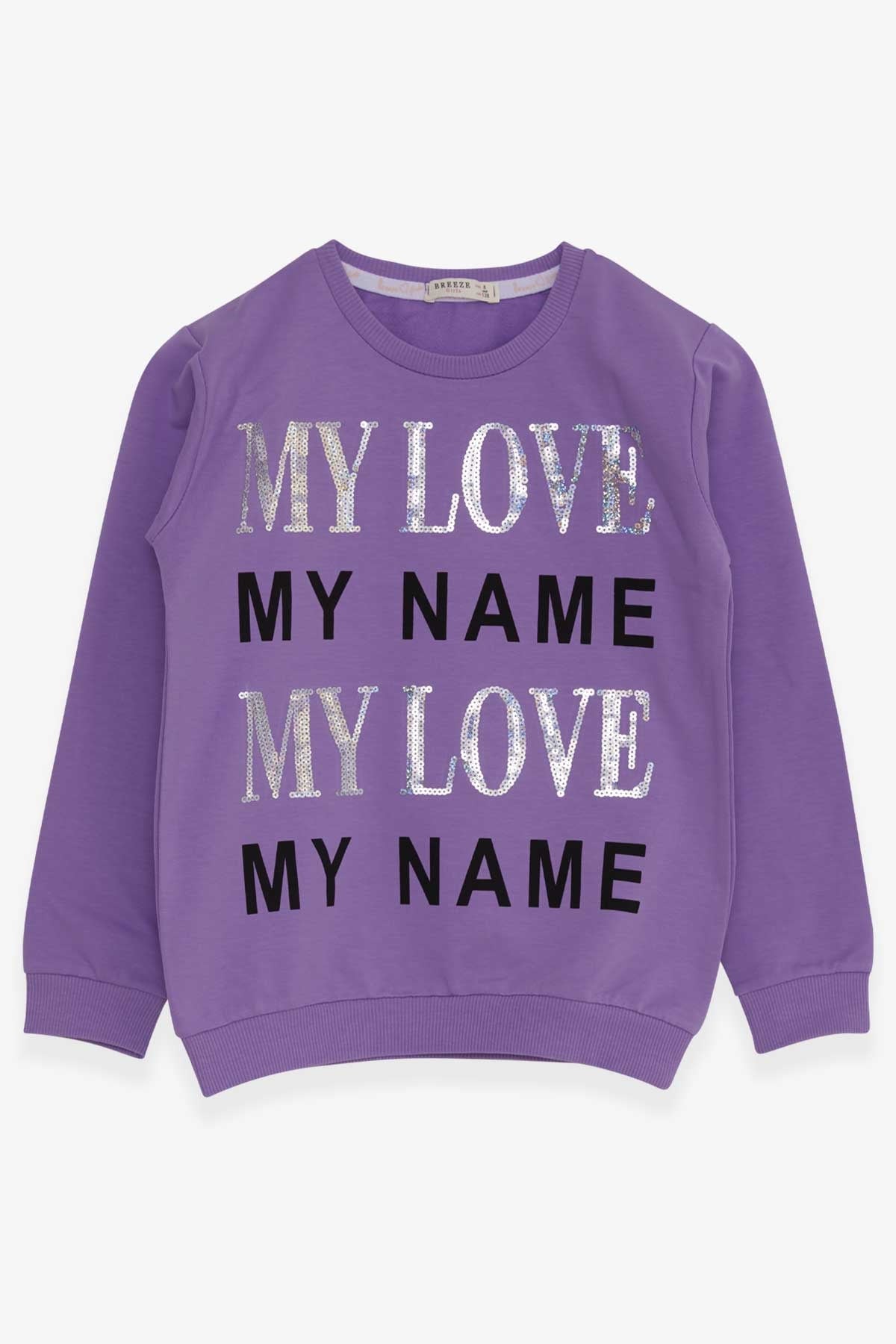 Breeze Kız Çocuk Sweatshirt Yazı Baskılı Pullu Lila (8-14 Yaş)