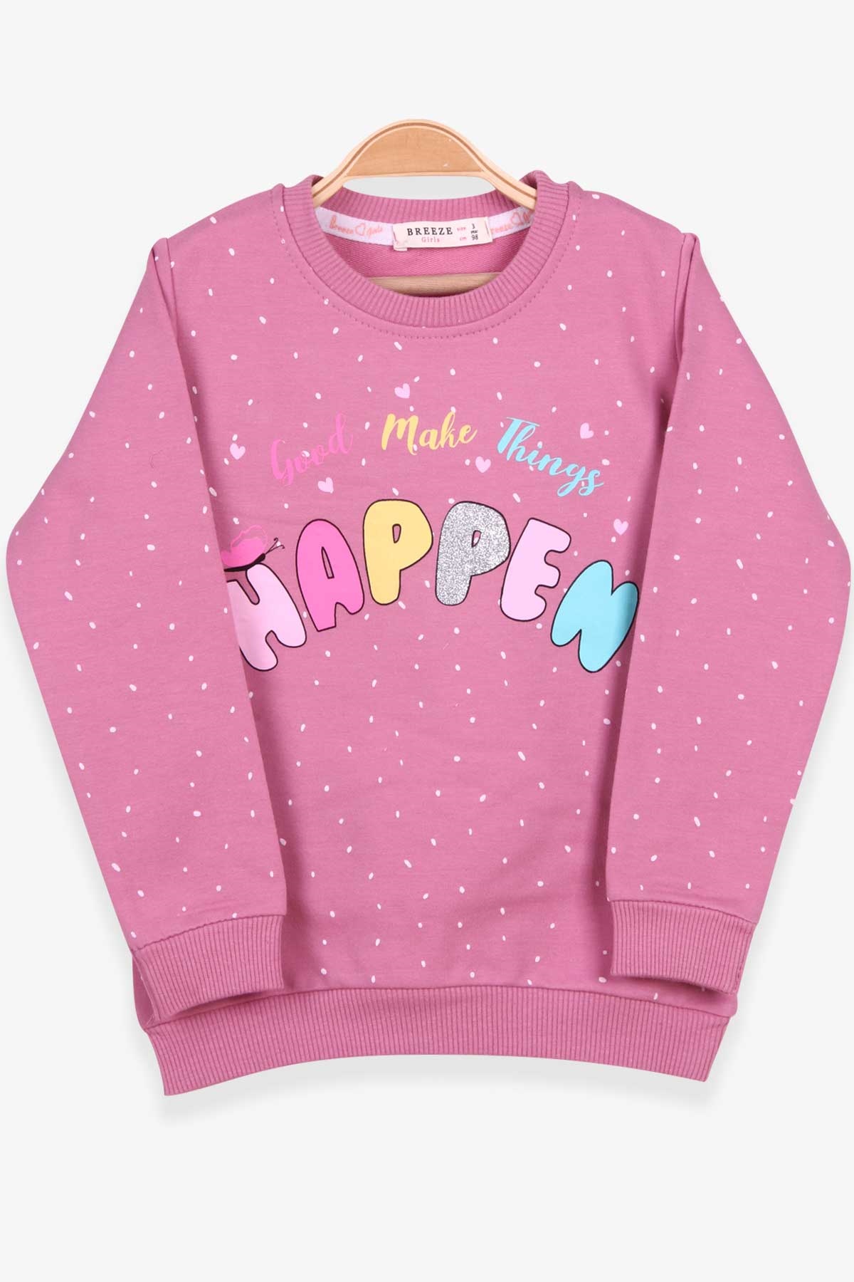 Breeze Kız Çocuk Sweatshirt Yazı Baskılı Desenli Gülkurusu (3-7 Yaş)
