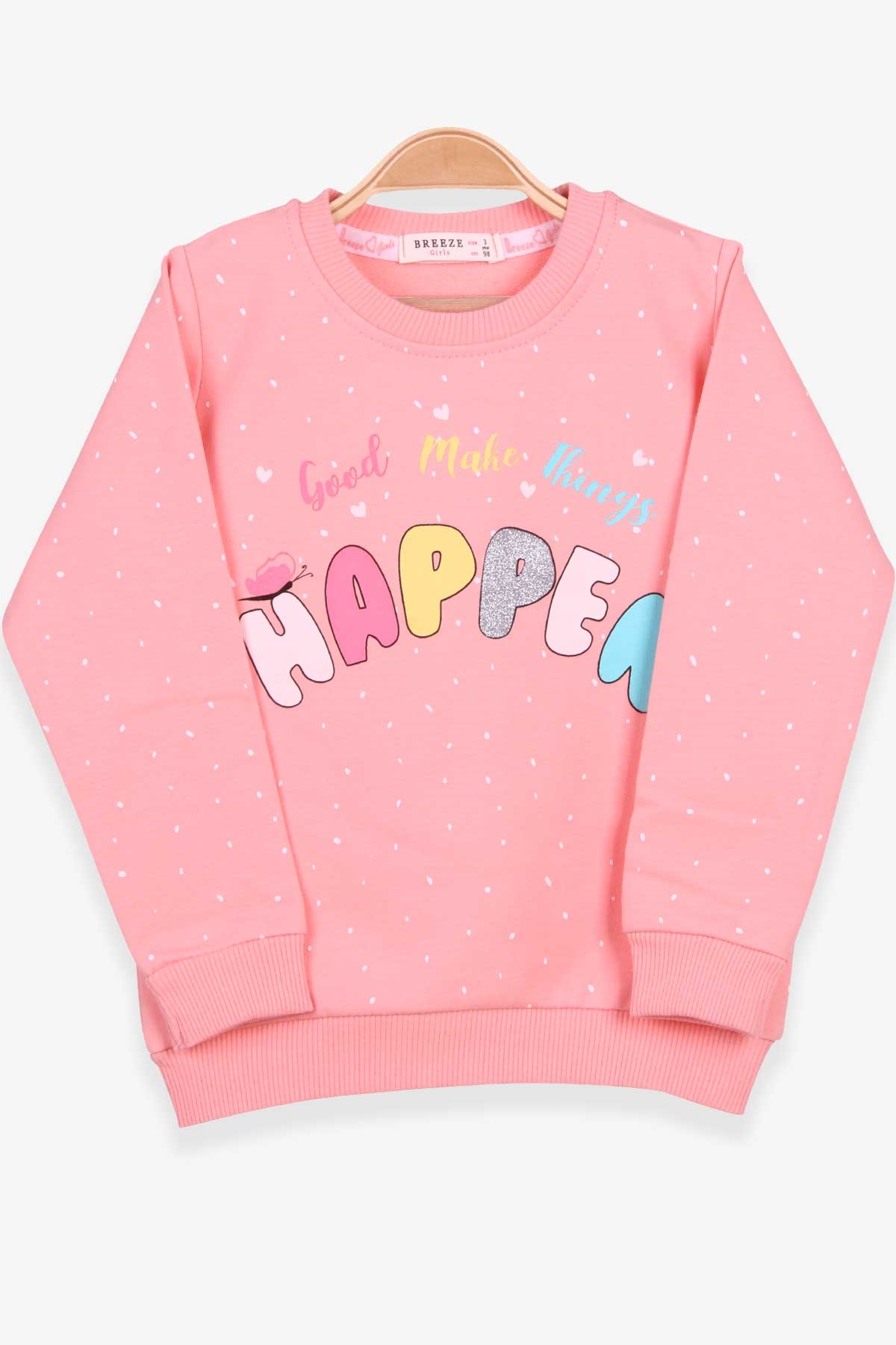 Breeze Kız Çocuk Sweatshirt Yazı Baskılı Desenli Somon (3-7 Yaş)