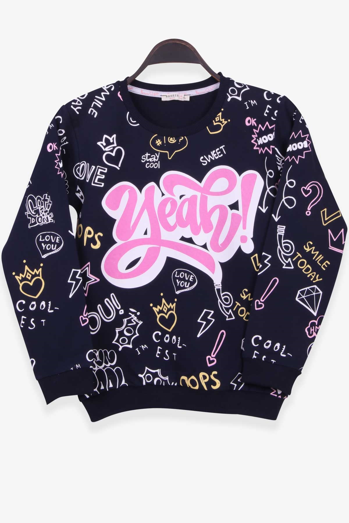 Breeze Kız Çocuk Sweatshirt Yazı Baskılı Lacivert (9-14 Yaş)