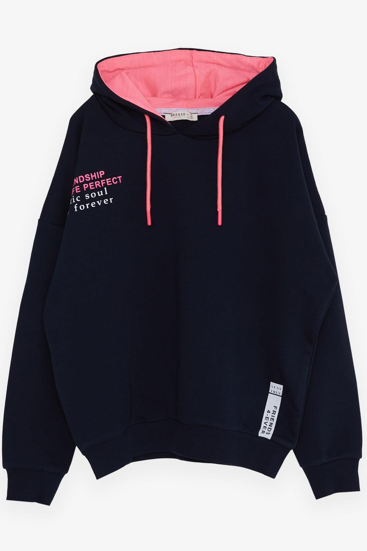 Breeze Kız Çocuk Sweatshirt Yazı Baskılı Lacivert (9-14 Yaş)