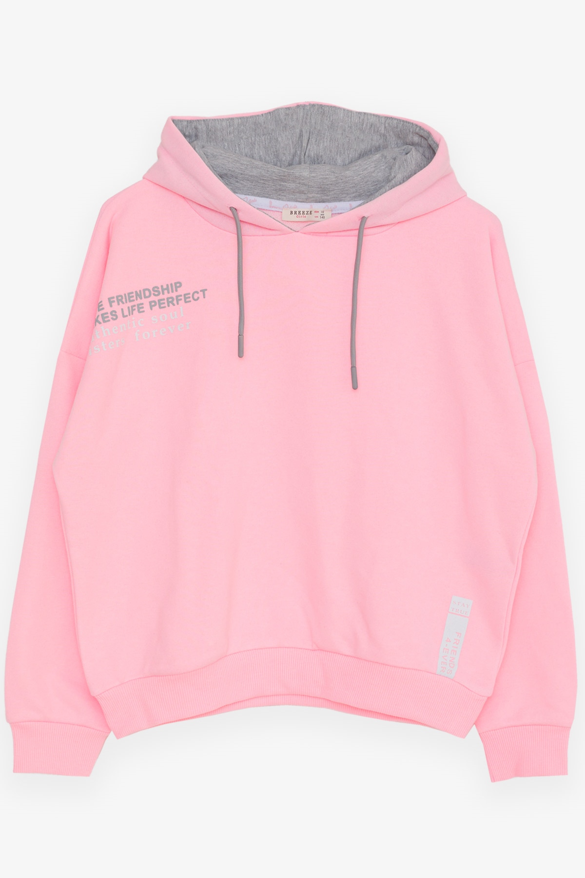 Breeze Kiz Çocuk Sweatshirt Yazi Baskili Neon Pembe (9-14 Yaş)