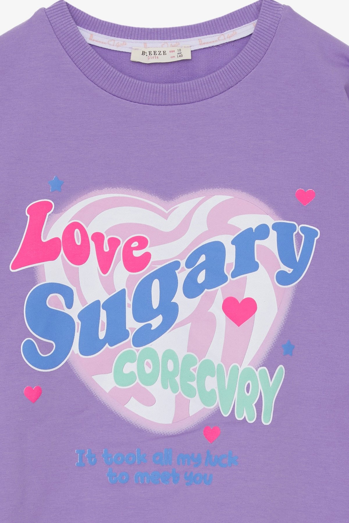 Kiz Çocuk Sweatshirt Yazi Baskili Yirtmaçli Lila 14 Yaş Sıcacık