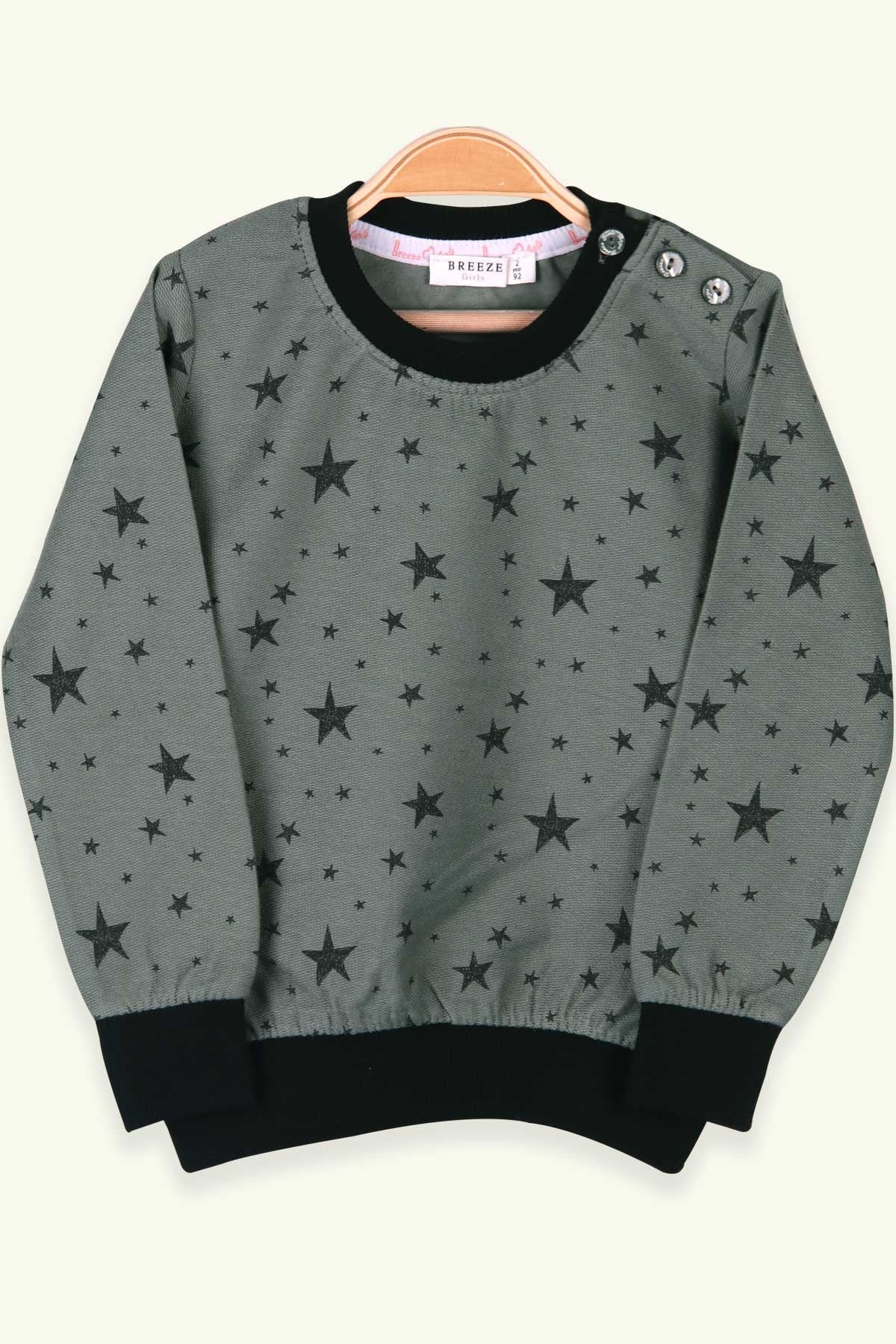 Breeze Kız Çocuk Sweatshirt Yıldız Desenli Petrol Yeşili (2-6 Yaş)