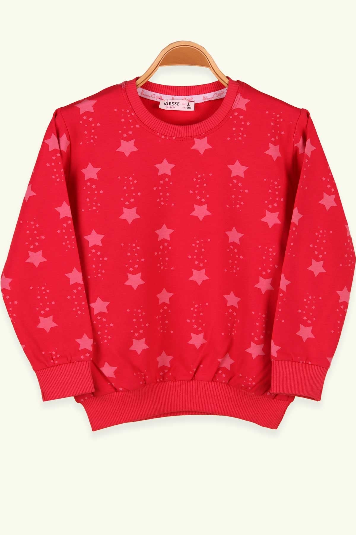 Breeze Kız Çocuk Sweatshirt Yıldız Desenli Mercan (5-9 Yaş)