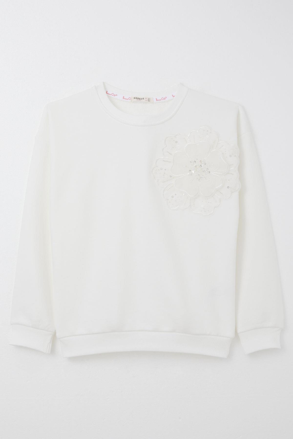 Breeze Kız Çocuk Sweatshirt Yonca Arma Aksesuarlı Ekru (9-14 Yaş)