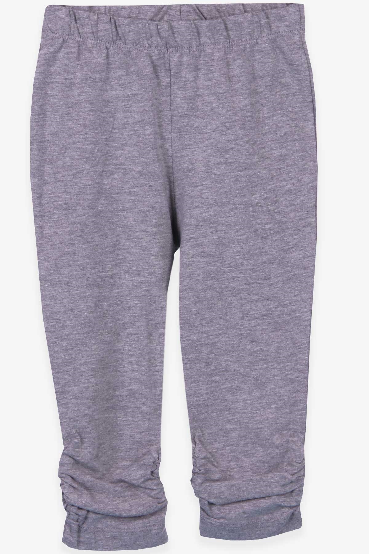 Breeze Kız Çocuk Tayt Basic Paçaları Büzgülü Koyu Gri Melanj (1.5-5 Yaş)