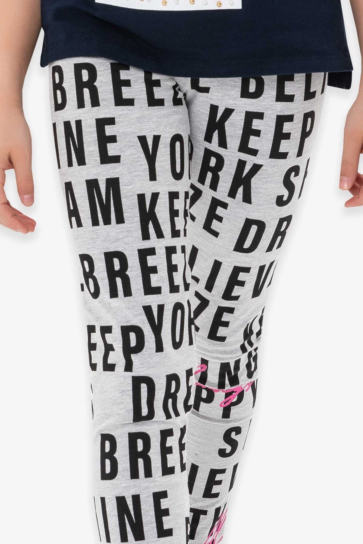 Breeze Kız Çocuk Tayt Breeze Baskılı Açık Gri (9-14 Yaş)