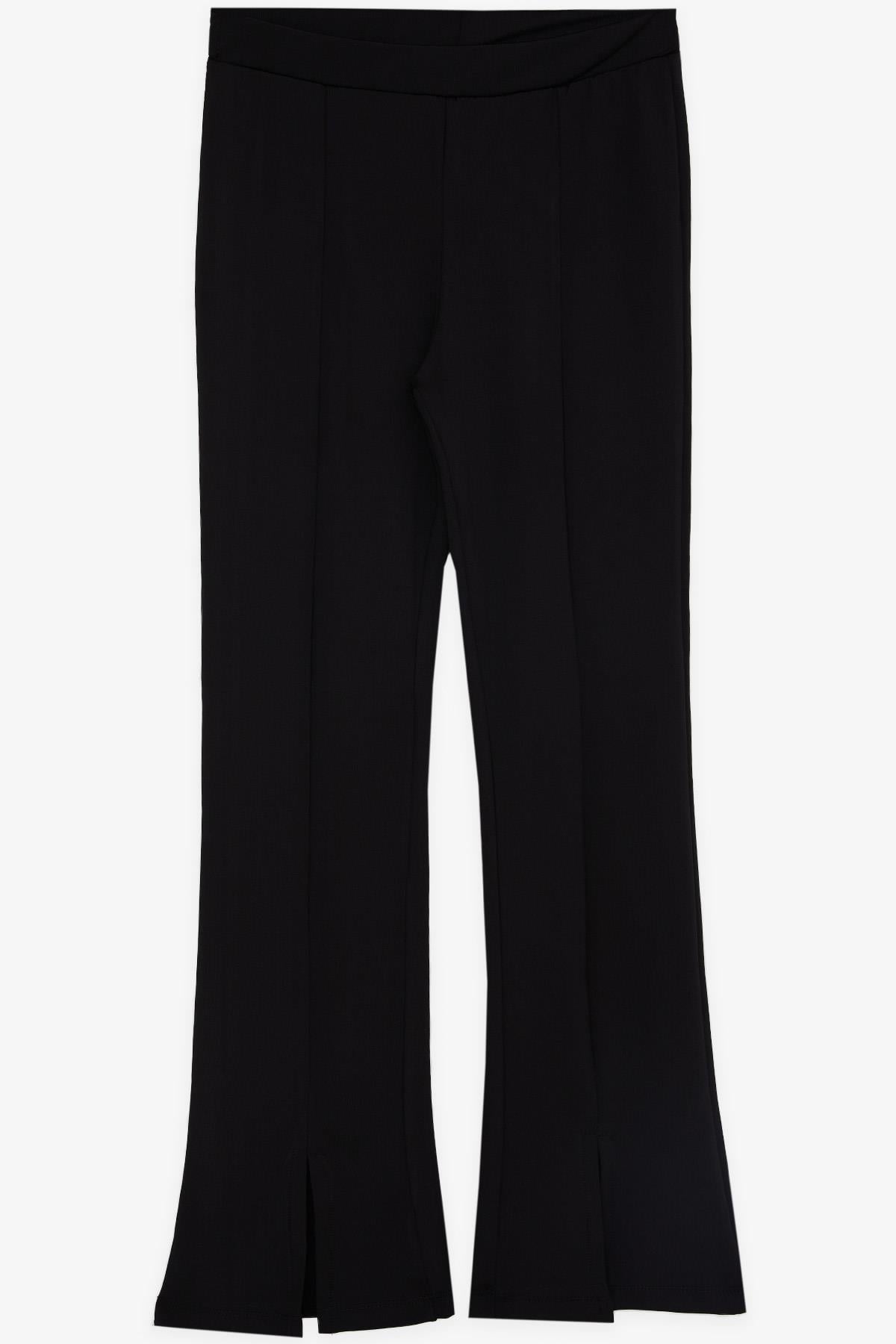 Breeze Kız Çocuk Tayt İspanyol Paça Yırtmaçlı Beli Lastikli Siyah (9-14 Yaş)