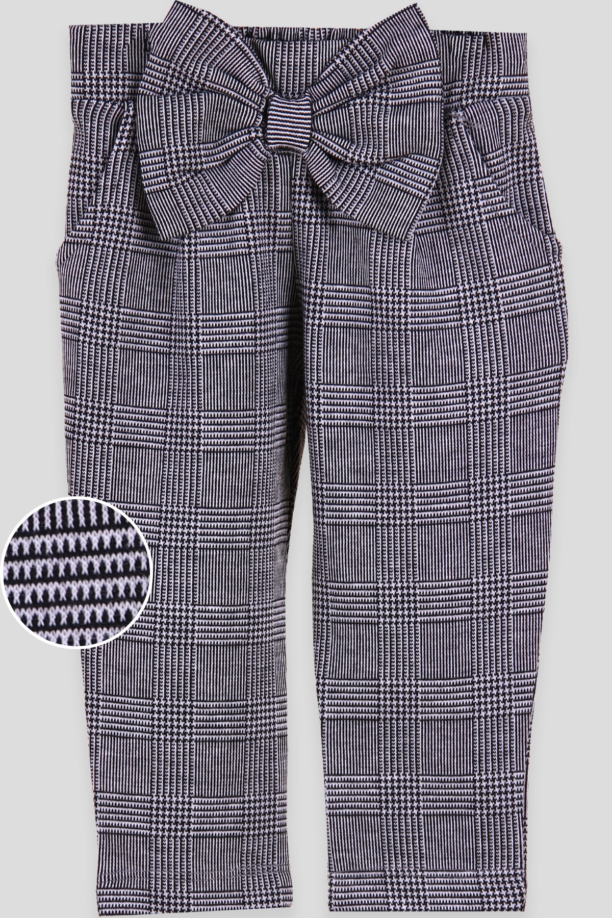 Breeze Kız Çocuk Tayt Pantalon Ekoseli Fiyonklu Gri (1-4 Yaş)