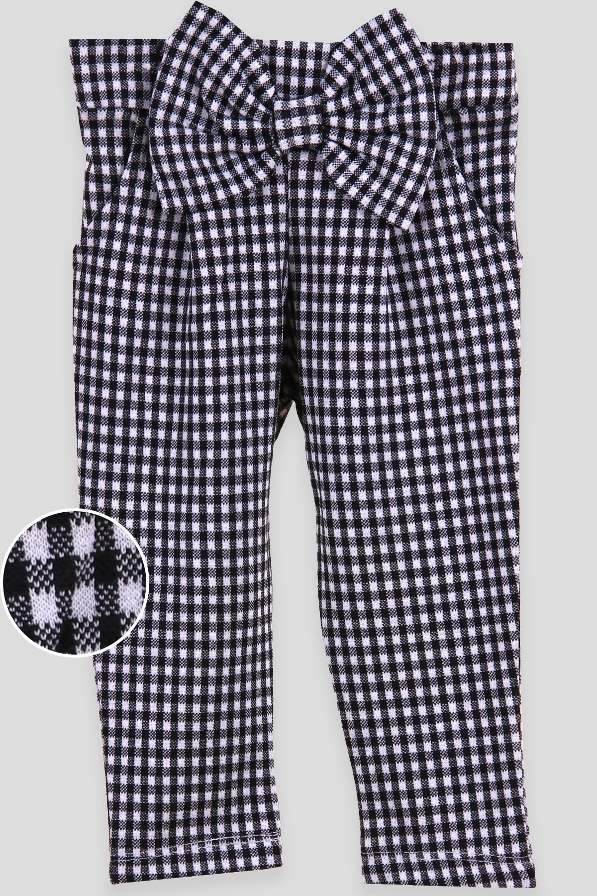 Breeze Kız Çocuk Tayt Pantalon Ekoseli Fiyonklu Siyah (1-4 Yaş)