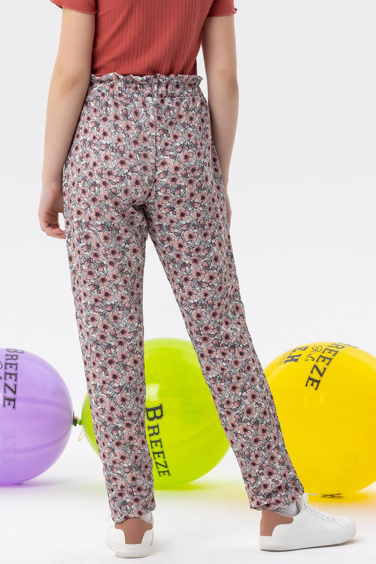 Kız Çocuk Tayt Pantolon Fiyonklu Çiçekli Ekru 1.5-5 Yaş - Rahat ve Şık  Altlar | Breeze