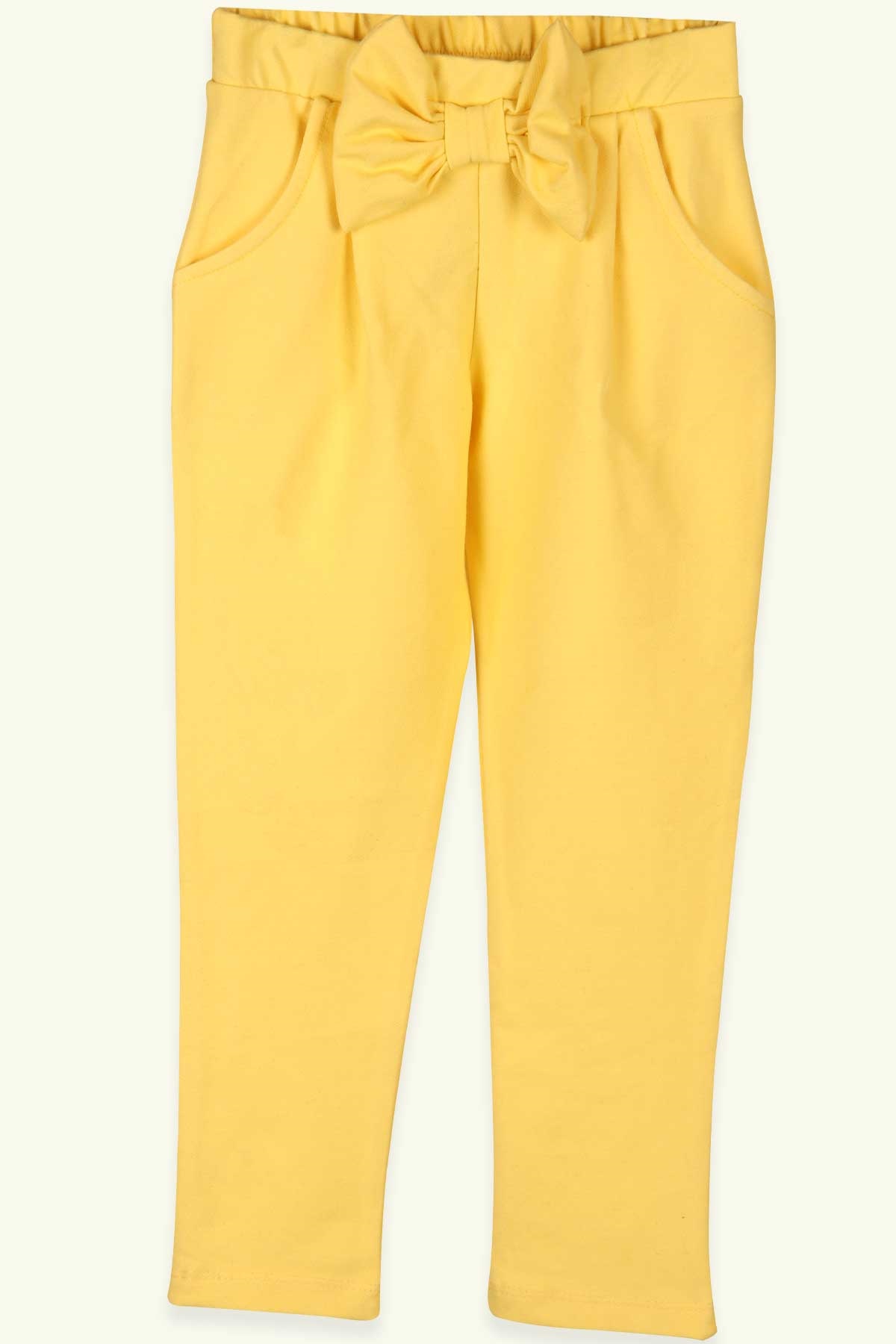 Breeze Kız Çocuk Tayt Pantolon Fiyonklu Cepli Sarı (5-10 Yaş)