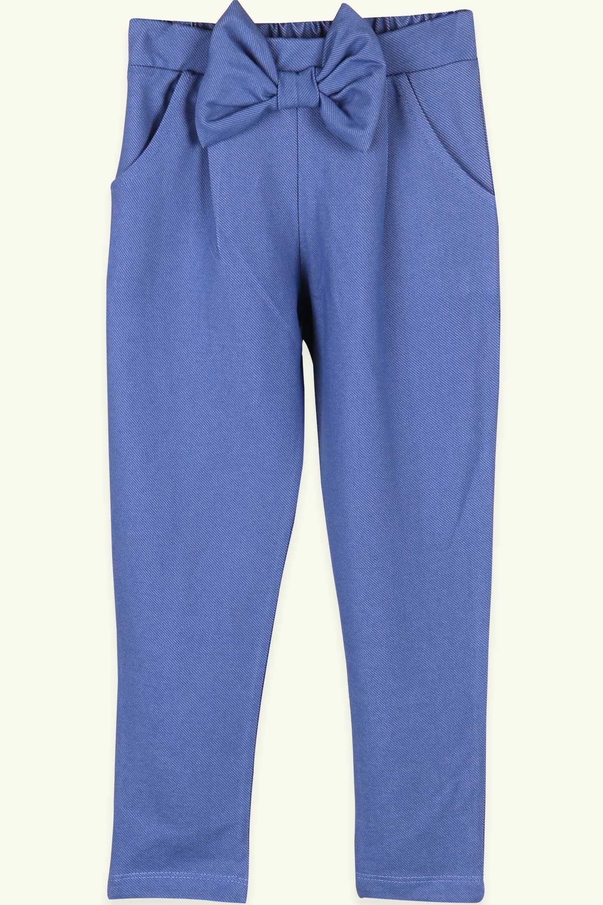Breeze Kız Çocuk Tayt Pantolon Fiyonklu Cepli İndigo (5-10 Yaş)