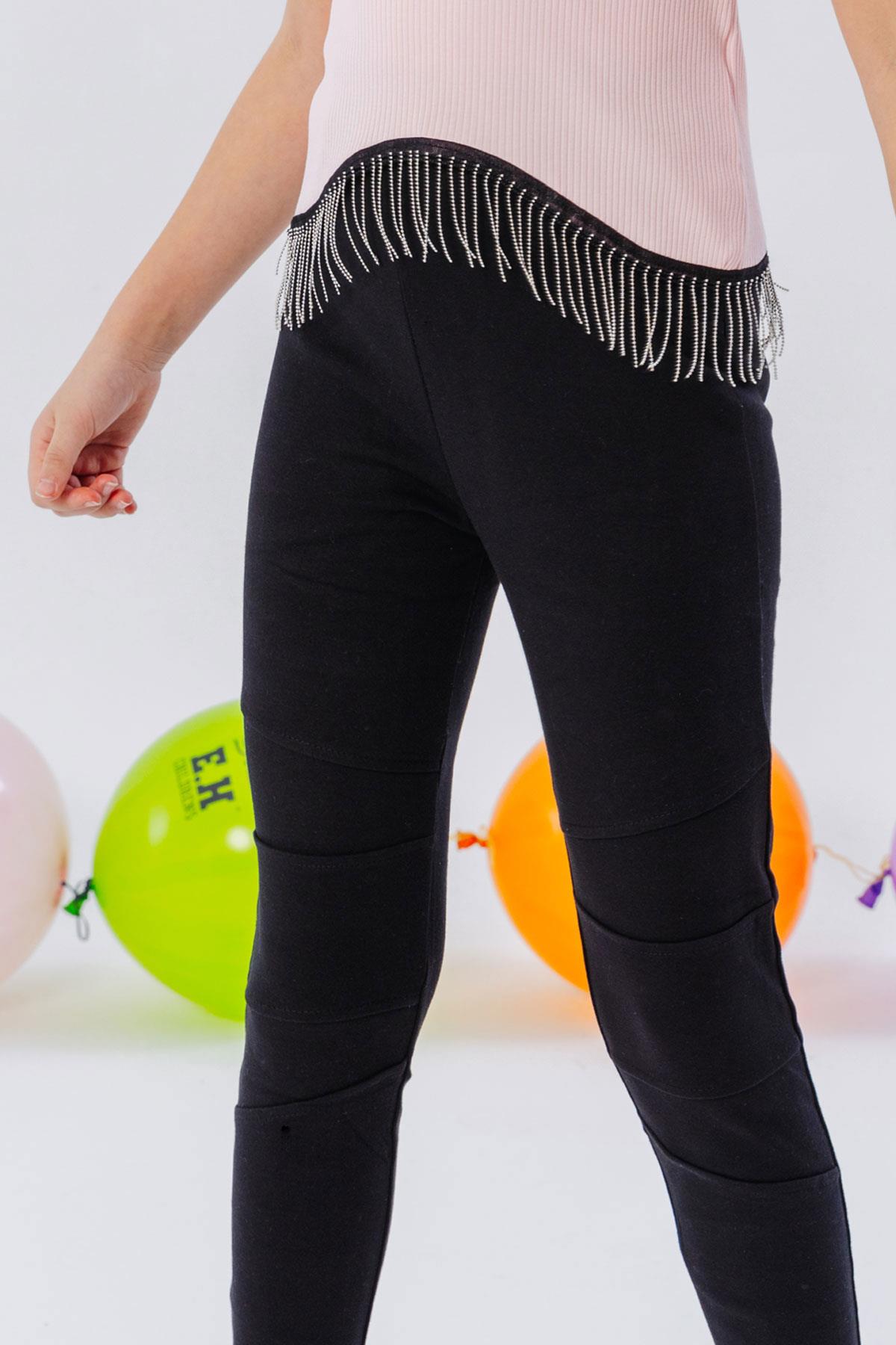 Breeze Kız Çocuk Tayt Patchwork Dikişli Yüksek Bel Siyah (8-14 Yaş)