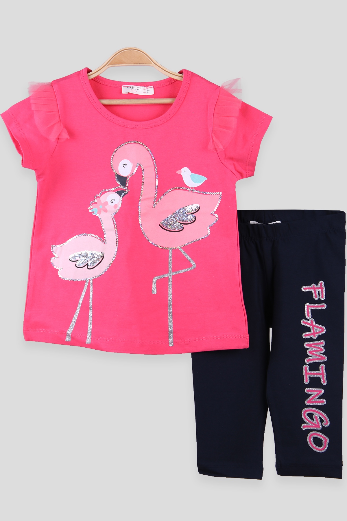 Breeze Kız Çocuk Tayt Takım Flamingo Baskılı Narçiçeği (3-8 Yaş)