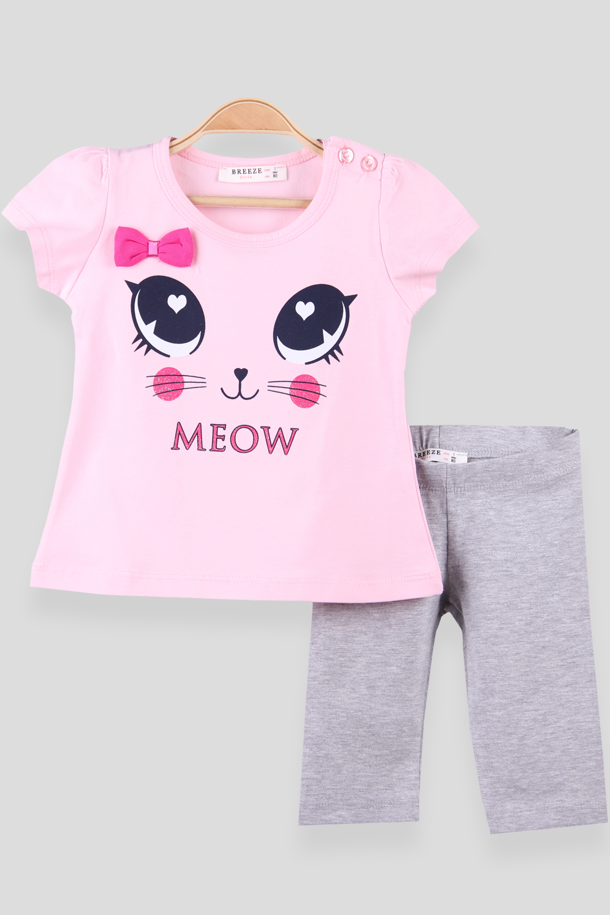 Breeze Kız Çocuk Tayt Takım Kedi Baskılı Pembe (1-4 Yaş)