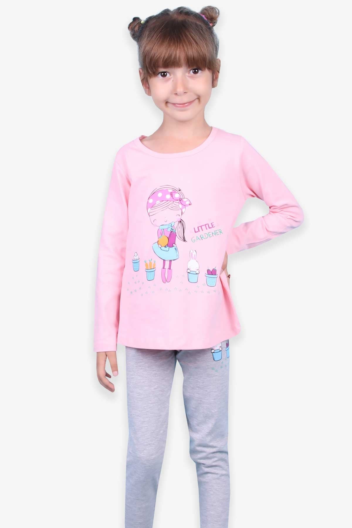 Breeze Kız Çocuk Taytlı Takım Bahçıvan Baskılı Pudra (1.5-3 Yaş)