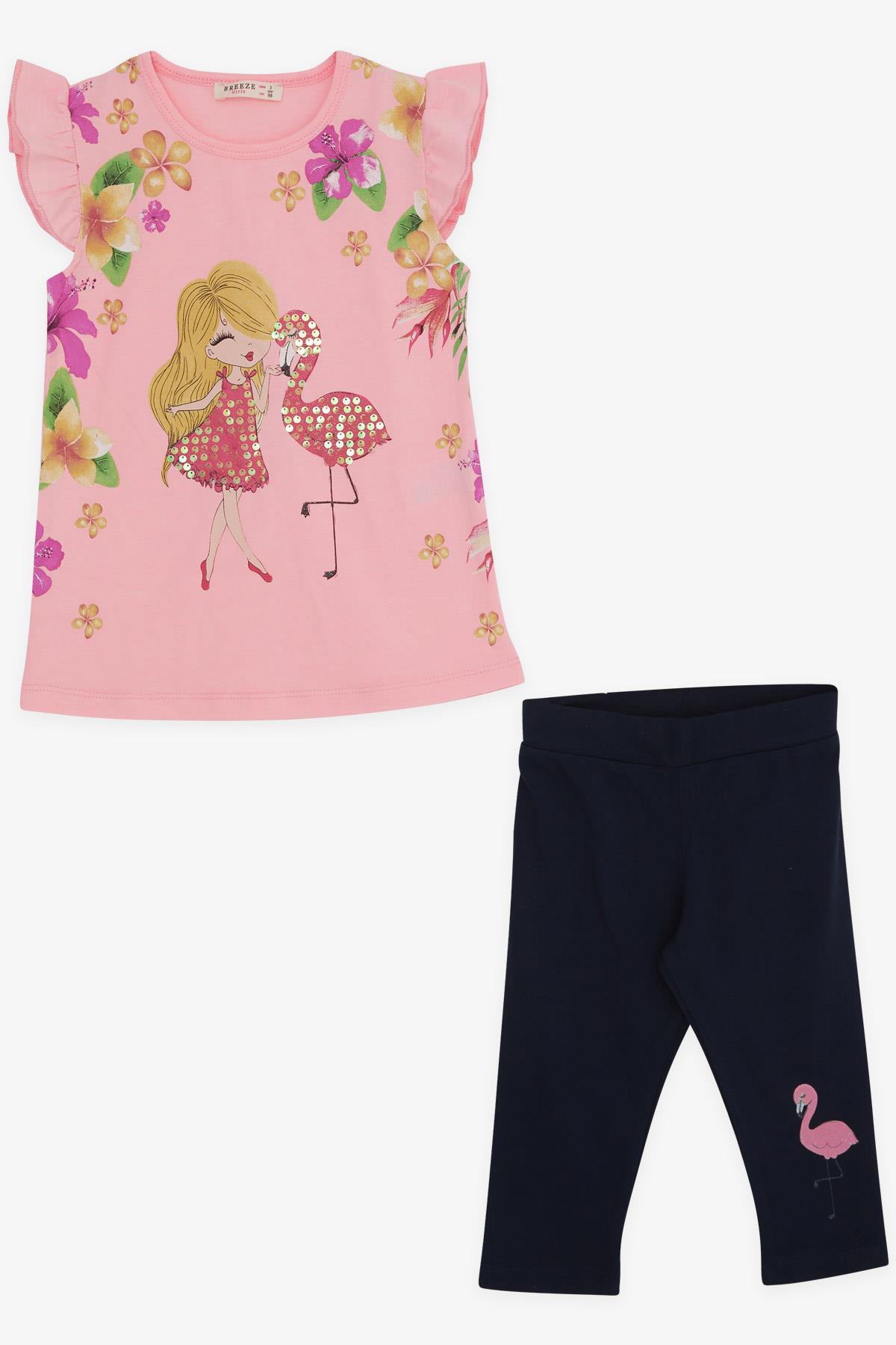 Breeze Kız Çocuk Taytlı Takım Baskılı Pudra (2-6 Yaş)