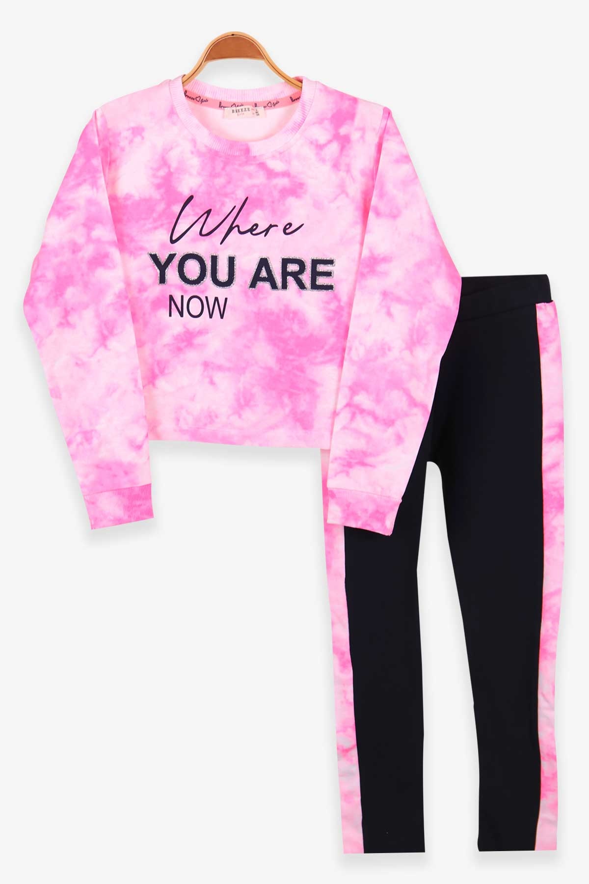 Breeze Kiz Çocuk Taytli Takim Batik Desenli Neon Pembe (8-10 Yaş)