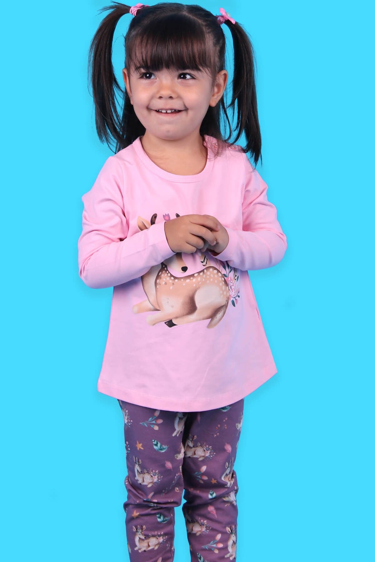 Breeze Kız Çocuk Taytlı Takım Ceylan Baskılı Pembe (9 Ay-5 Yaş)