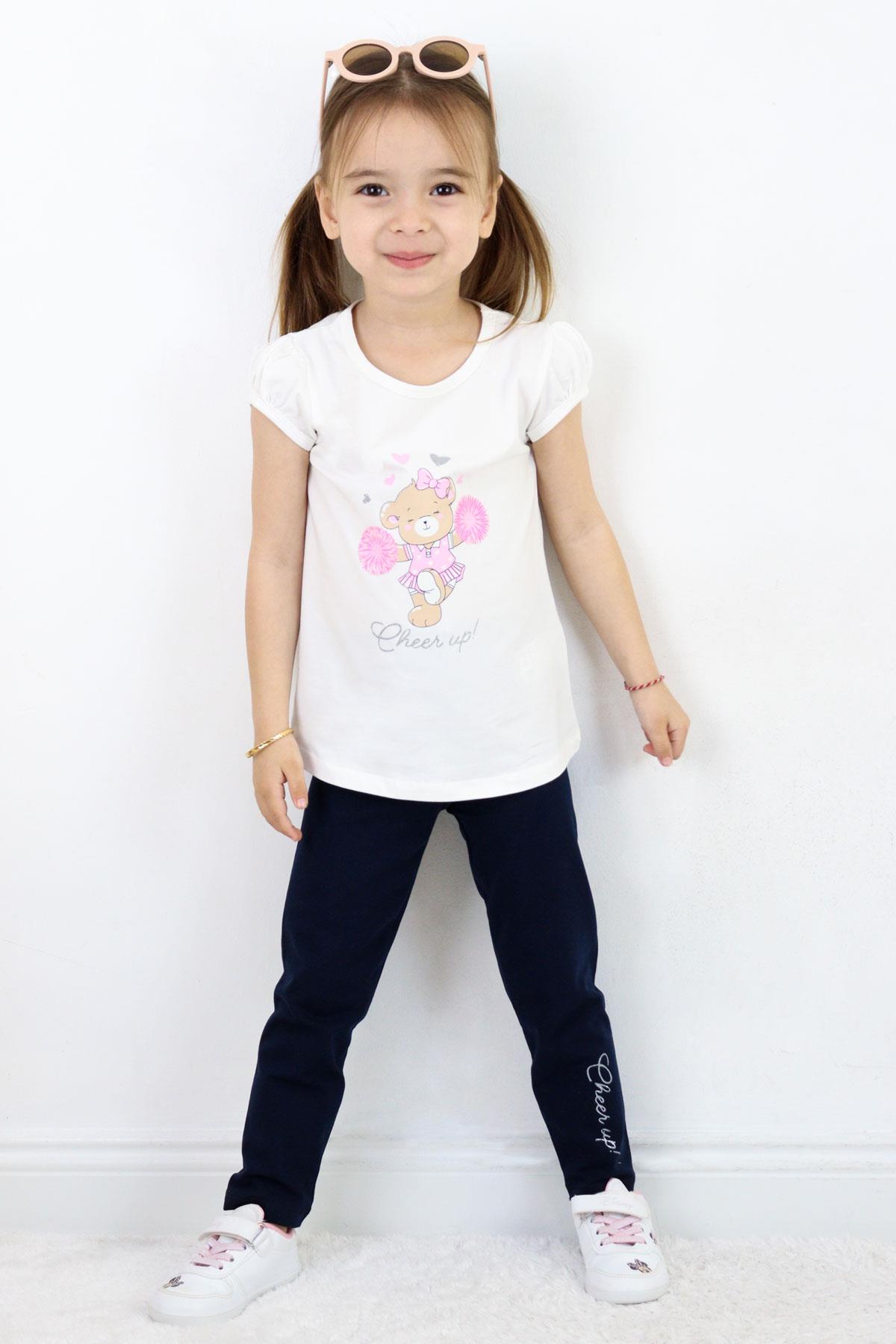 Breeze Kız Çocuk Taytlı Takım Dansçı Neşeli Ayıcık Baskılı Ekru (1.5-5 Yaş)