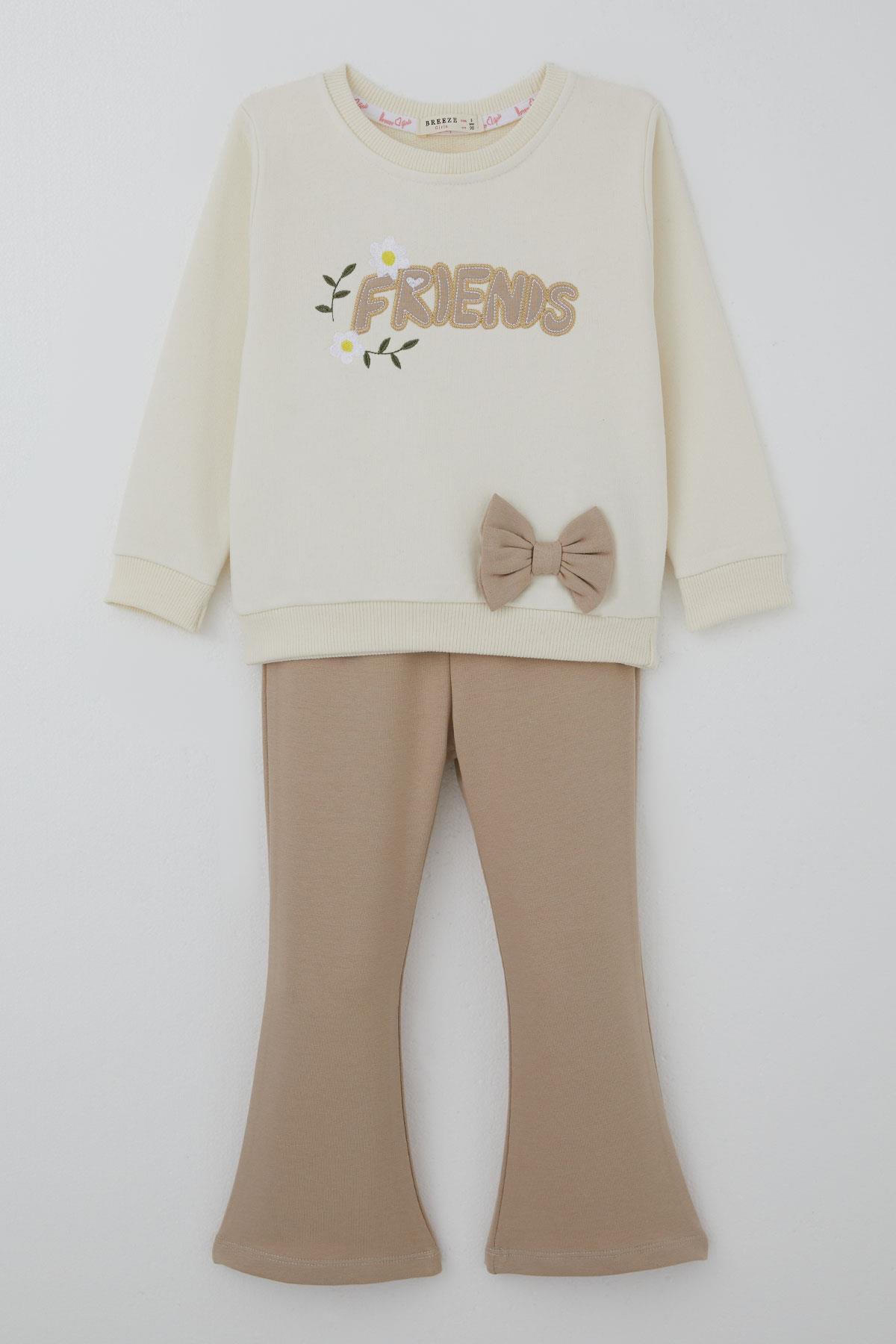 Breeze Kız Çocuk Taytlı Takım Dostluk Papatyası Nakış Baskılı Krem (2-6 Yaş)