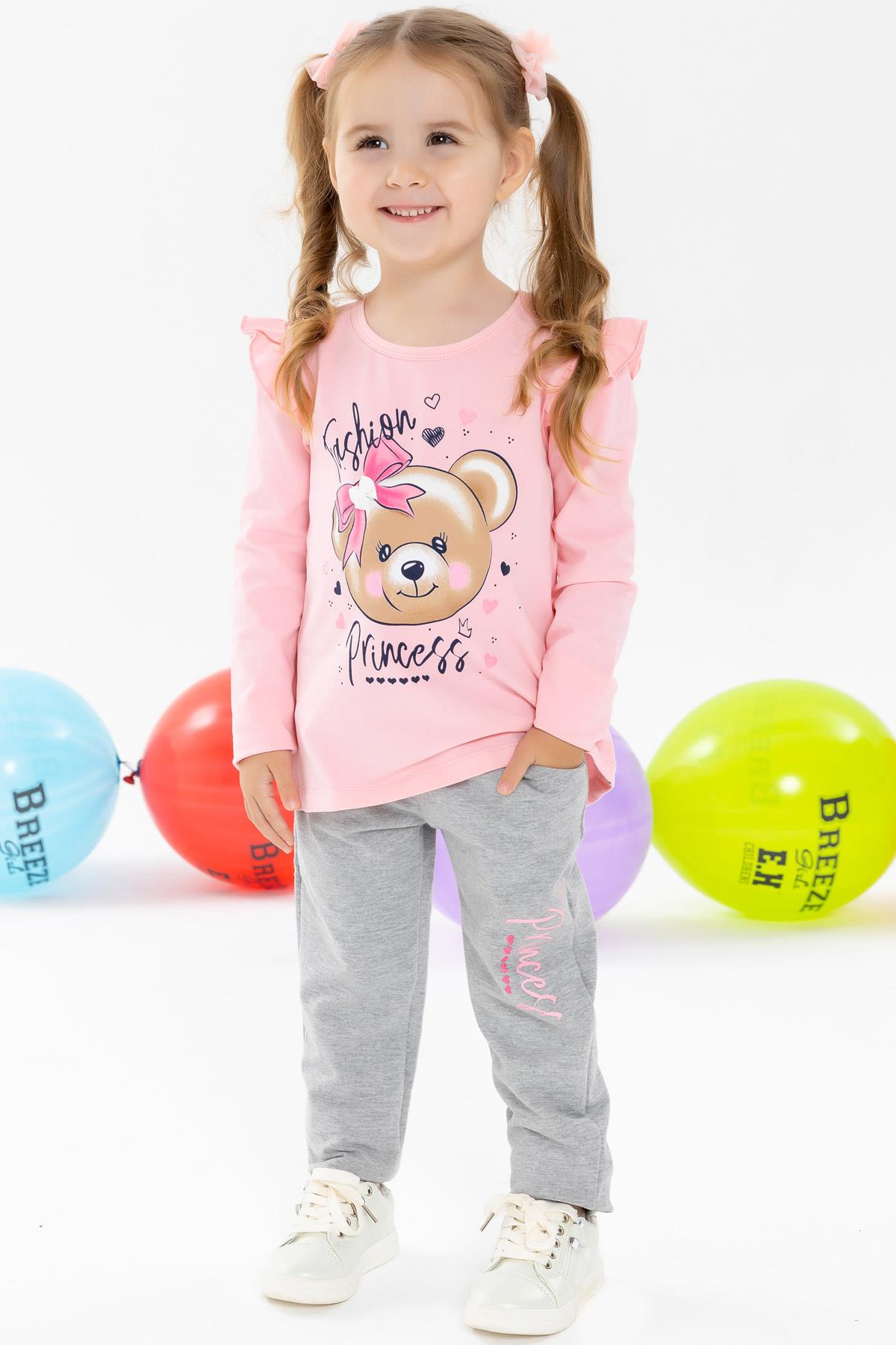 Breeze Kız Çocuk Taytlı Takım Fiyonklu Ayıcık Baskılı Pembe (1.5-5 Yaş)