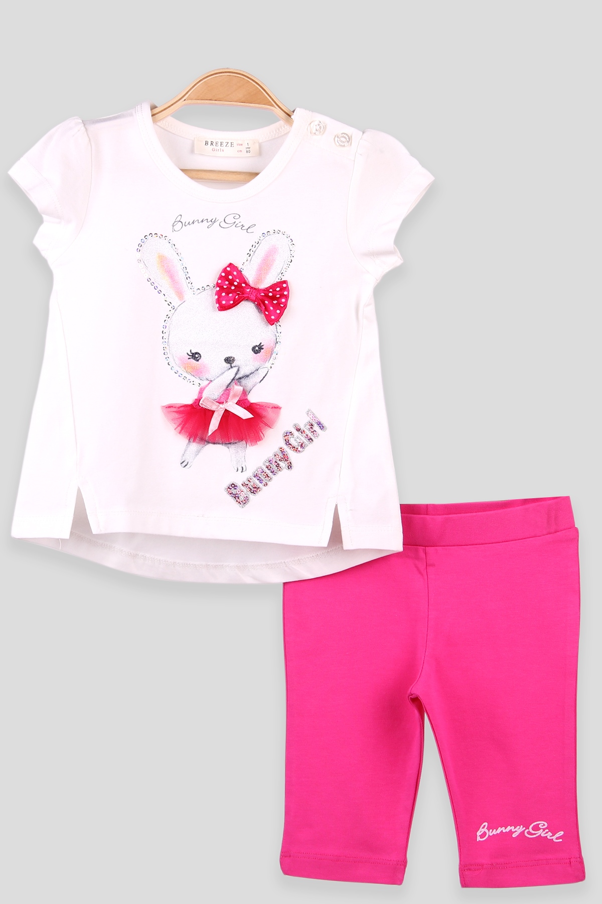 Breeze Kız Çocuk Taytlı Takım Fiyonklu Tavşan  Ekru (1-4 Yaş)