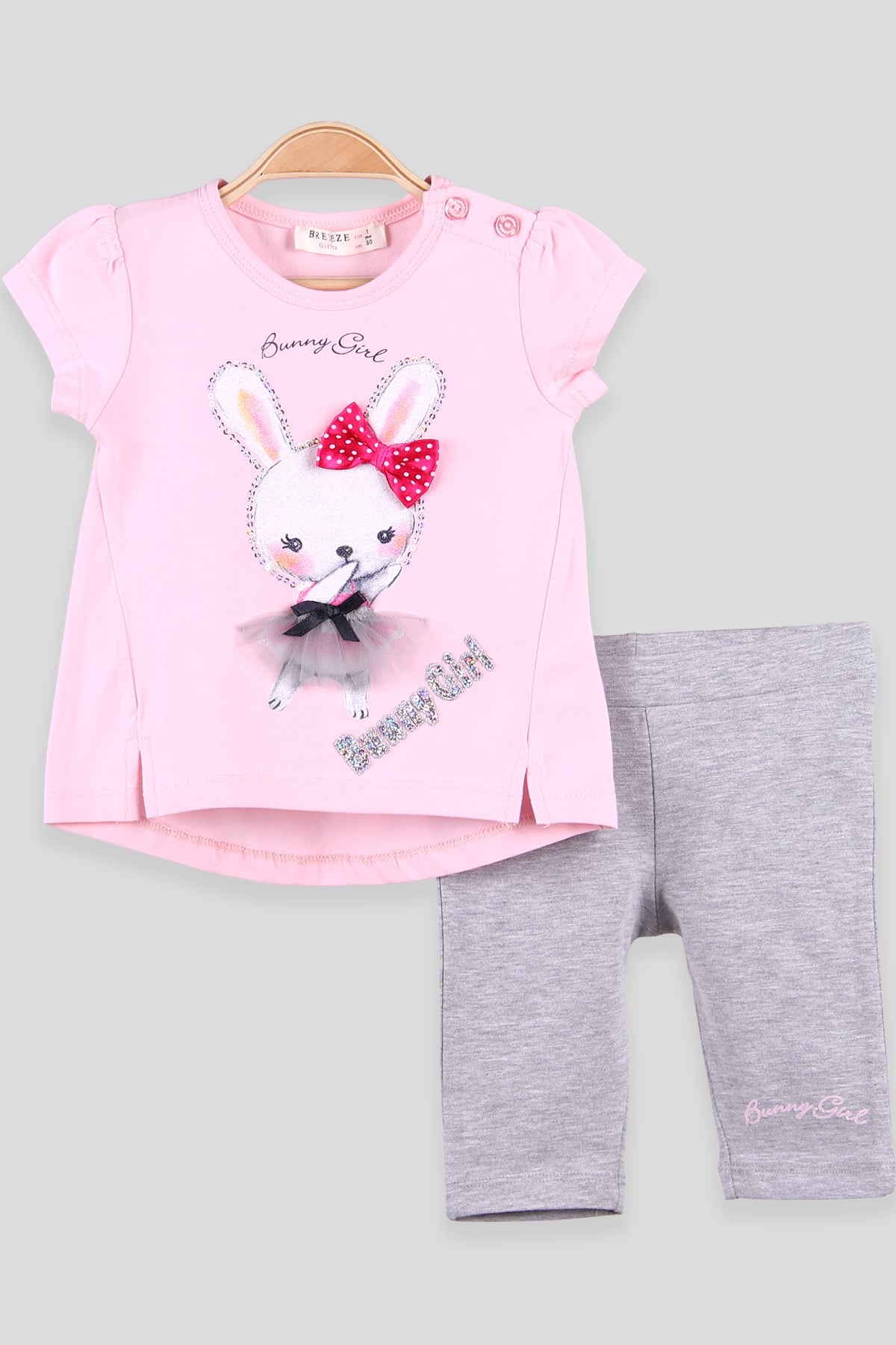 Breeze Kız Çocuk Taytlı Takım Fiyonklu Tavşan Pembe (1-4 Yaş)