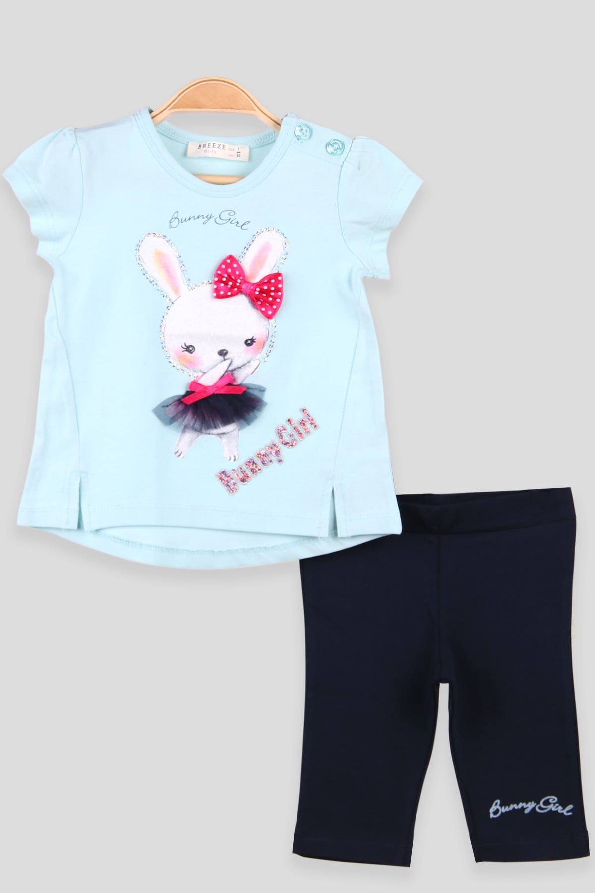 Breeze Kız Çocuk Taytlı Takım Fiyonklu Tavşan  Turkuaz (1-4 Yaş)