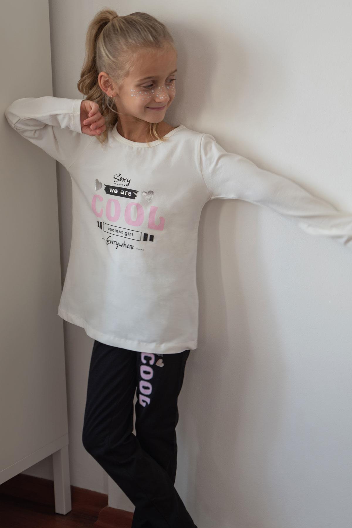 Breeze Kız Çocuk Taytlı Takım Havalı Kız Yazı Baskılı Ekru (4-8 Yaş)